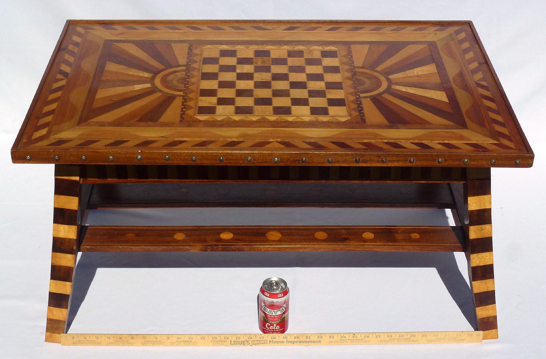 One of a Kind Folk Art Marquetry Game Table, Coffee Table, Great Decoration 8