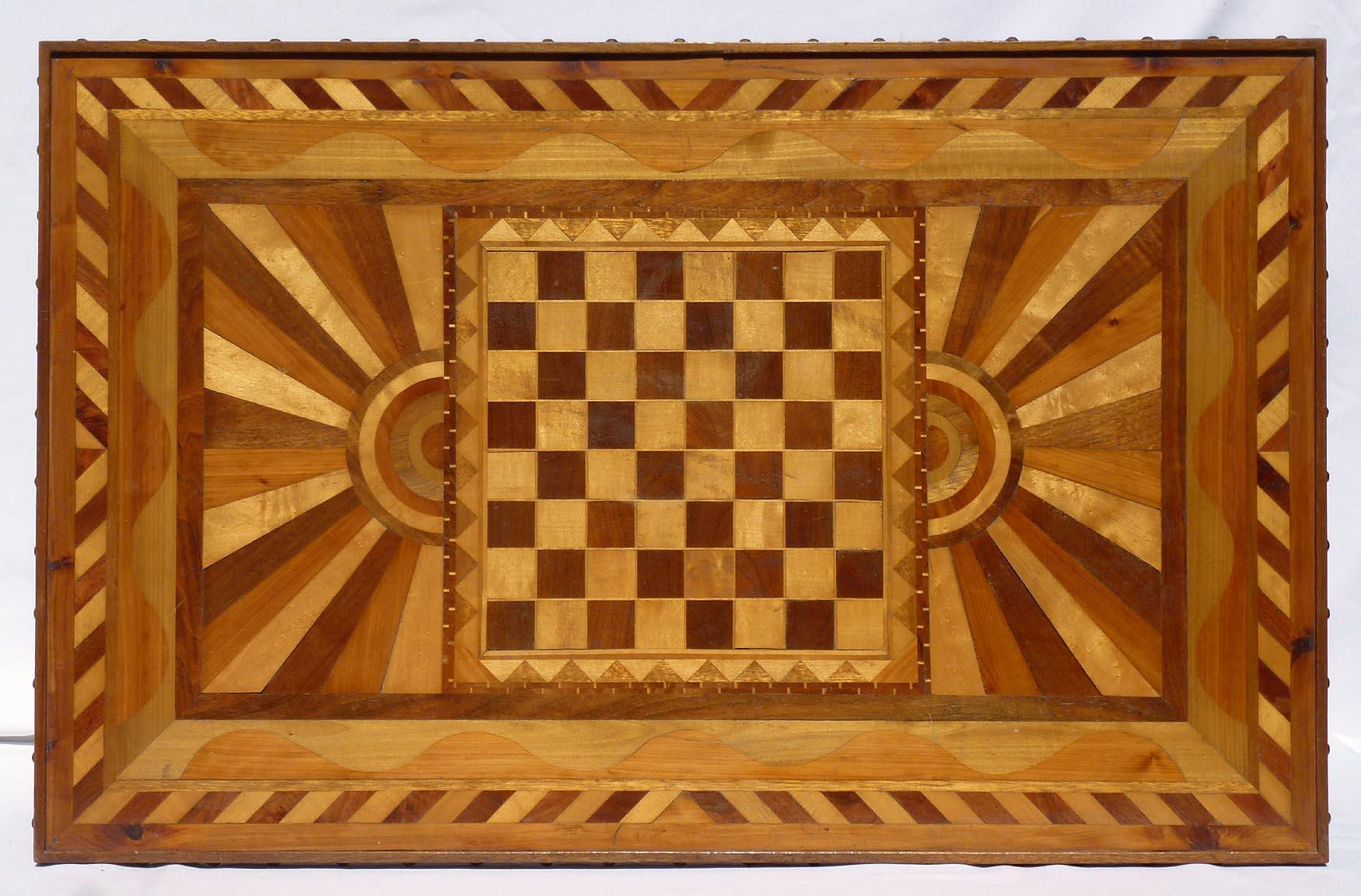 American One of a Kind Folk Art Marquetry Game Table, Coffee Table, Great Decoration