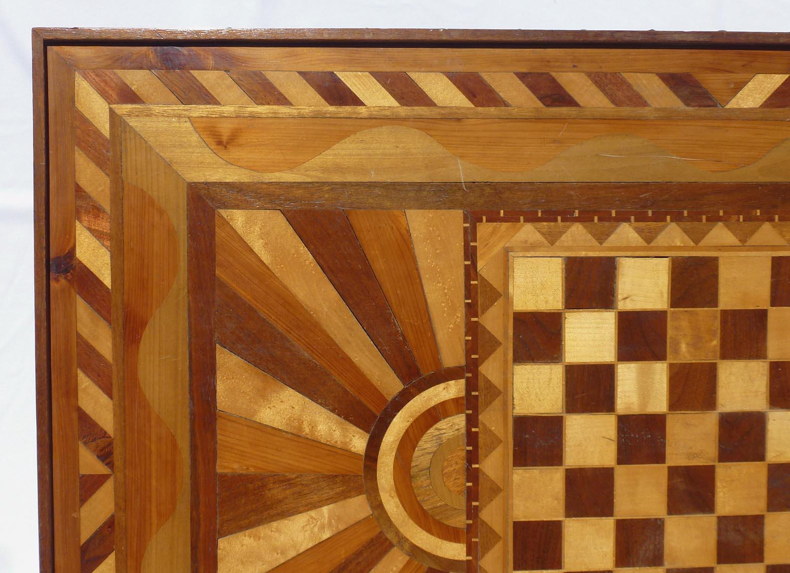 Wood One of a Kind Folk Art Marquetry Game Table, Coffee Table, Great Decoration