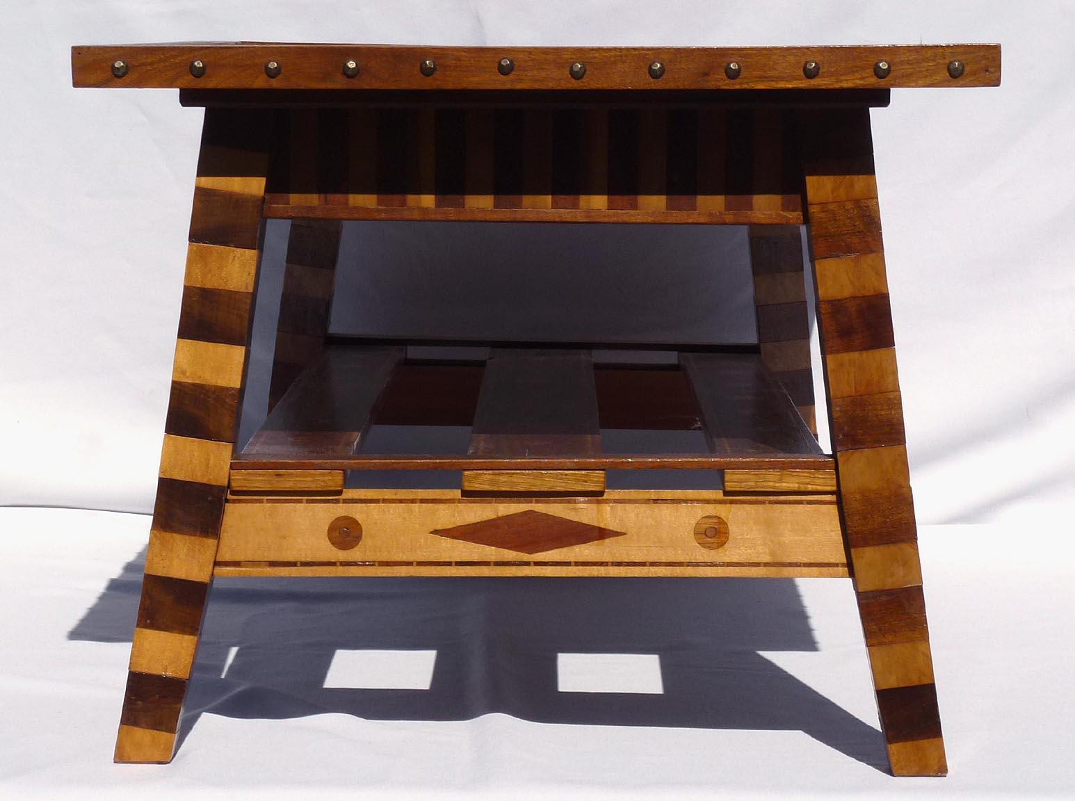One of a Kind Folk Art Marquetry Game Table, Coffee Table, Great Decoration 3