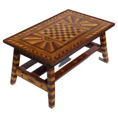 One of a Kind Folk Art Marquetry Game Table, Coffee Table, Great Decoration