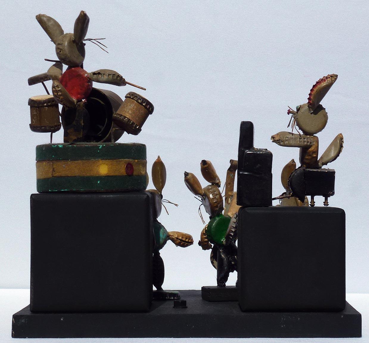 Late 20th Century One-of-a-kind Folk Art Rabbit Musicians Made from Bottle Caps and Found Objects For Sale