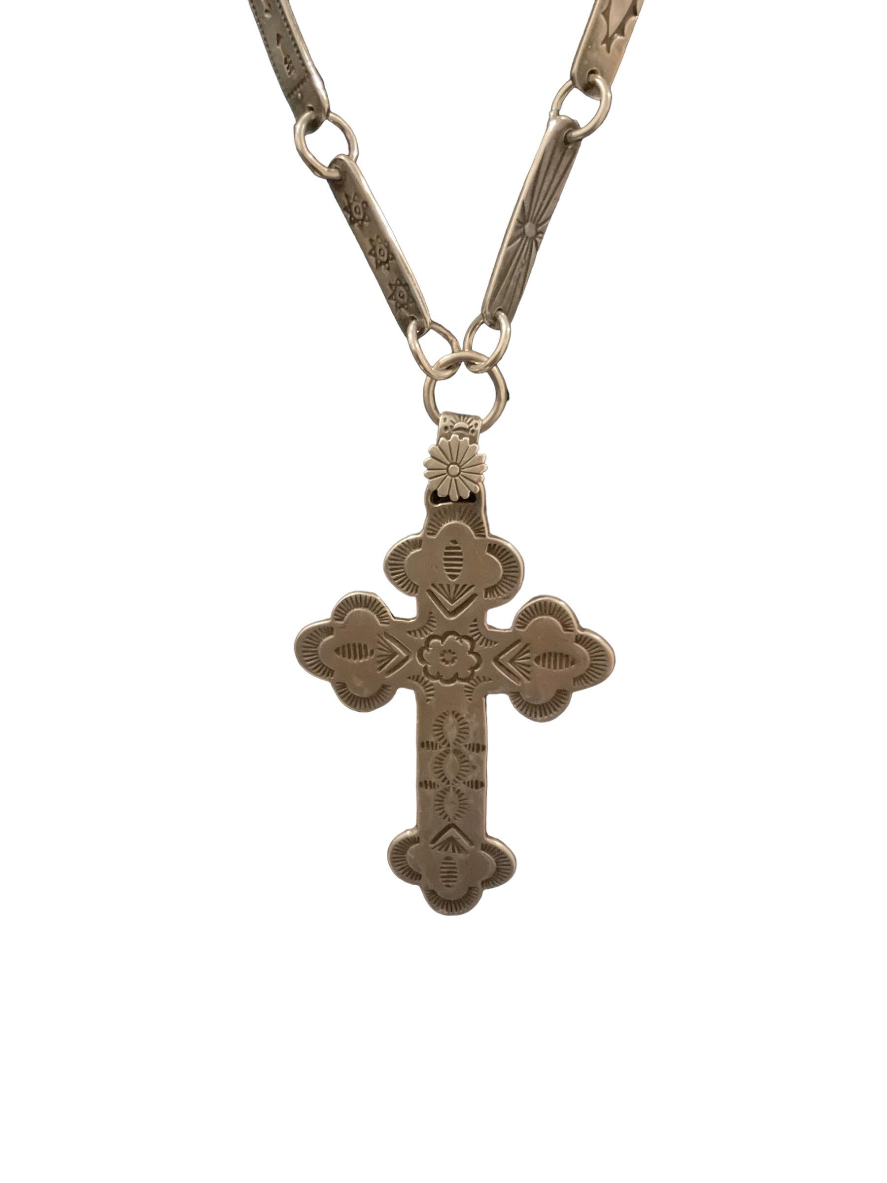 One-Of-A-Kind Fred Harvey Navajo Native American Sterling Silver Cross Necklace 4