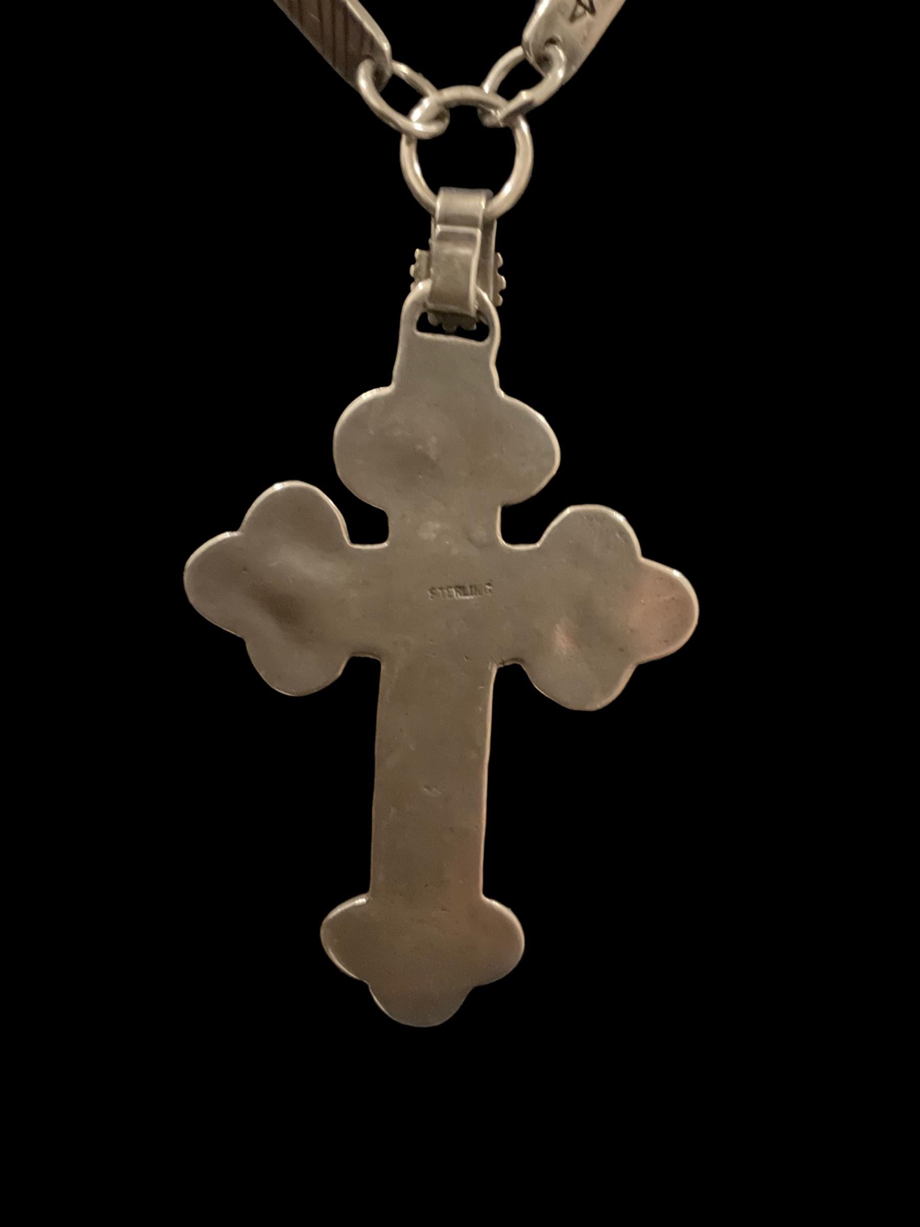 One-Of-A-Kind Fred Harvey Navajo Native American Sterling Silver Cross Necklace In Good Condition In San Diego, CA