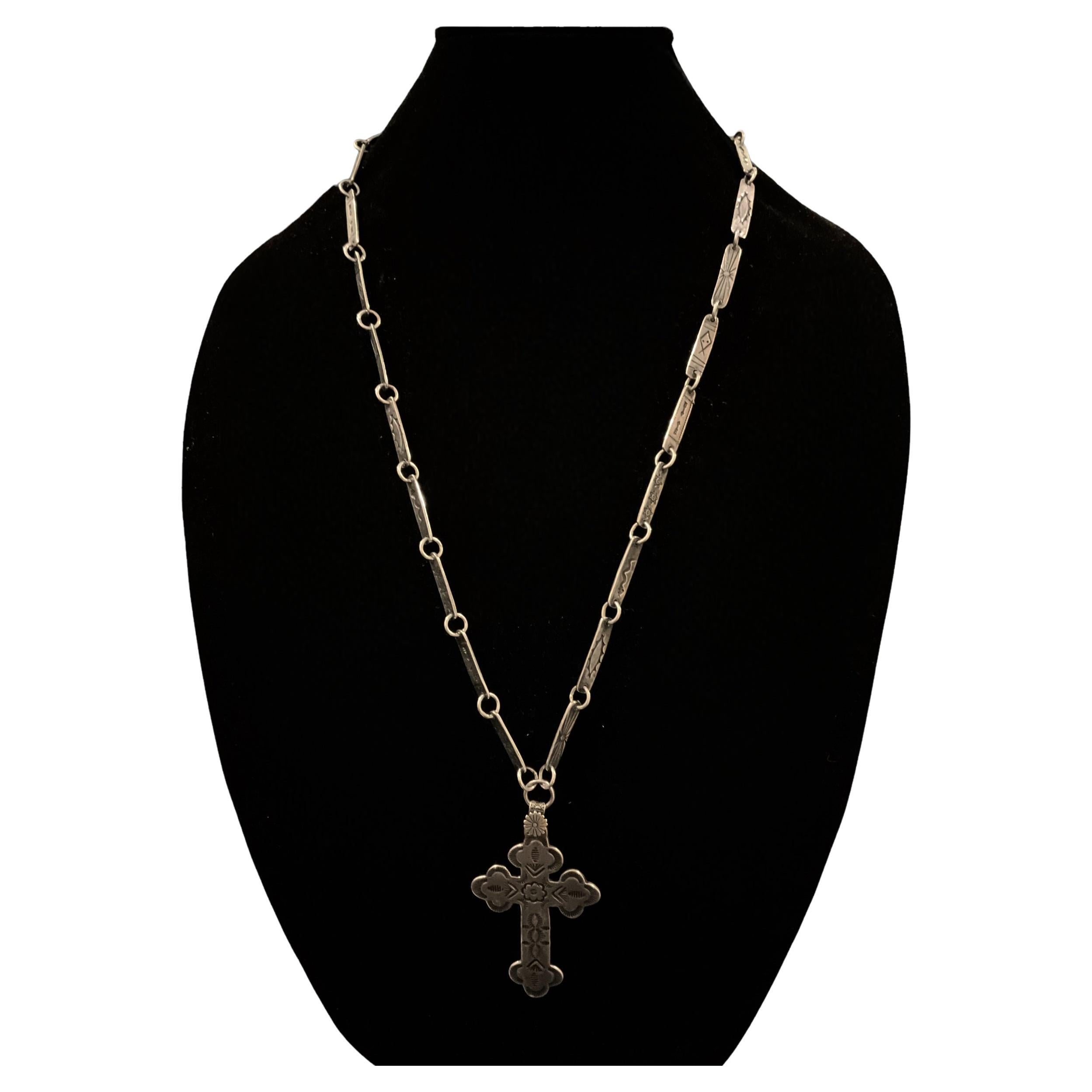 One-Of-A-Kind Fred Harvey Navajo Native American Sterling Silver Cross Necklace