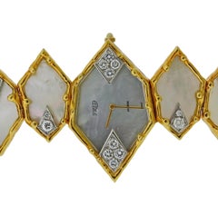 One of a Kind Fred Paris Gerald Genta Diamond MOP Gold Watch Bracelet