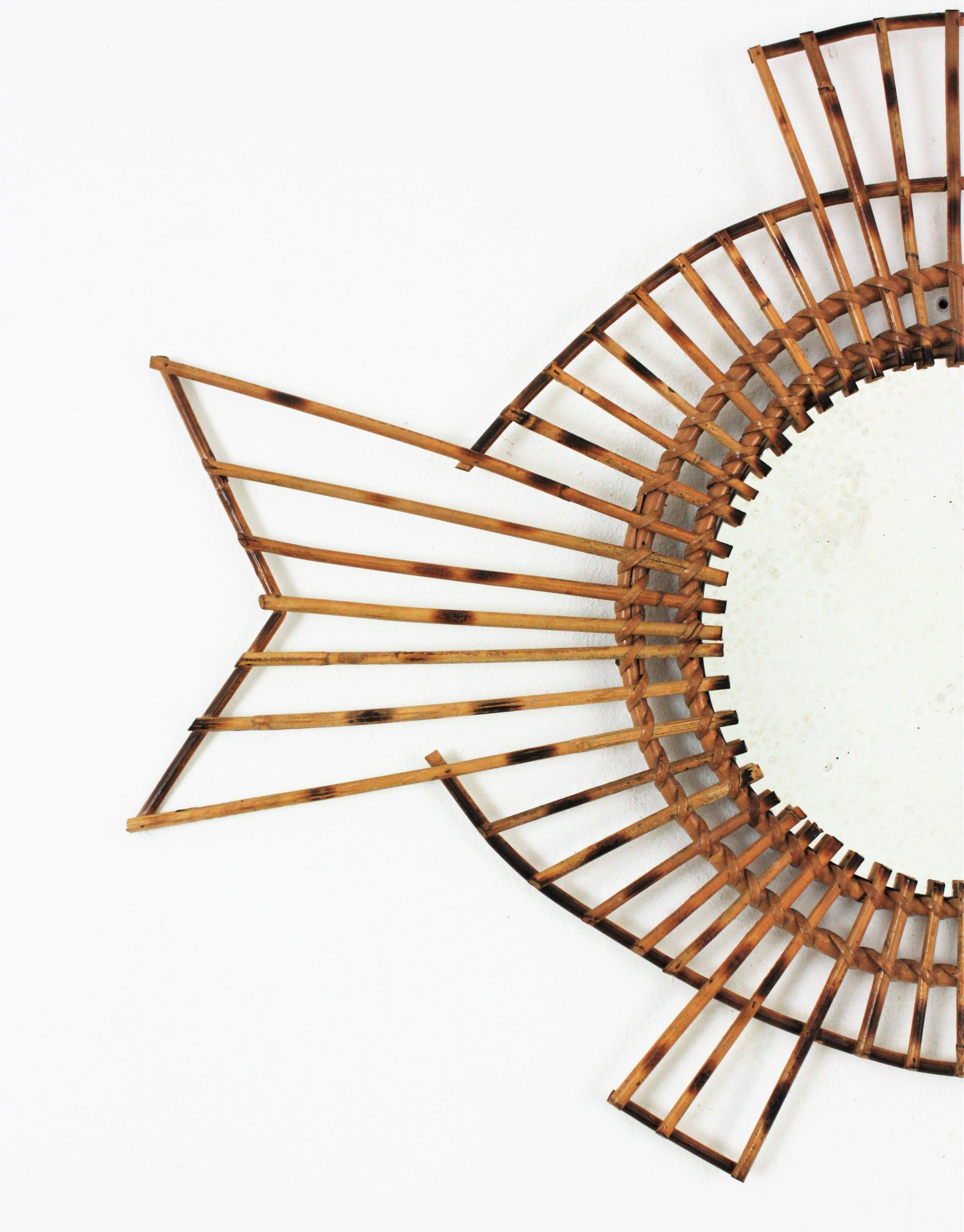 One of a Kind French 1950s Rattan Fish Shaped Mirror 1
