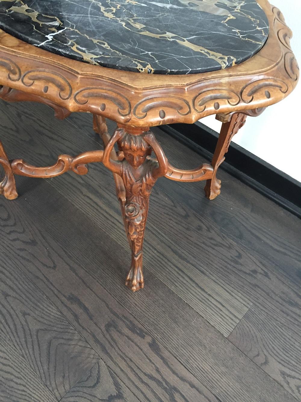 One of a Kind French Antique Table with Figure Carved Legs 2