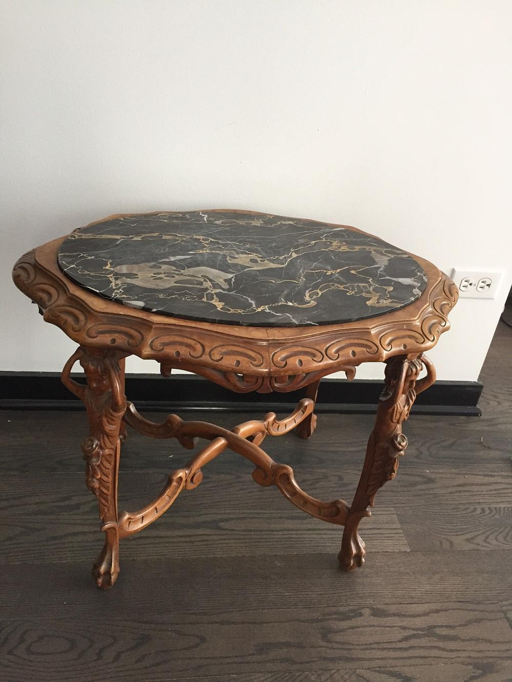 One of a Kind French Antique Table with Figure Carved Legs In Good Condition In Chicago, IL
