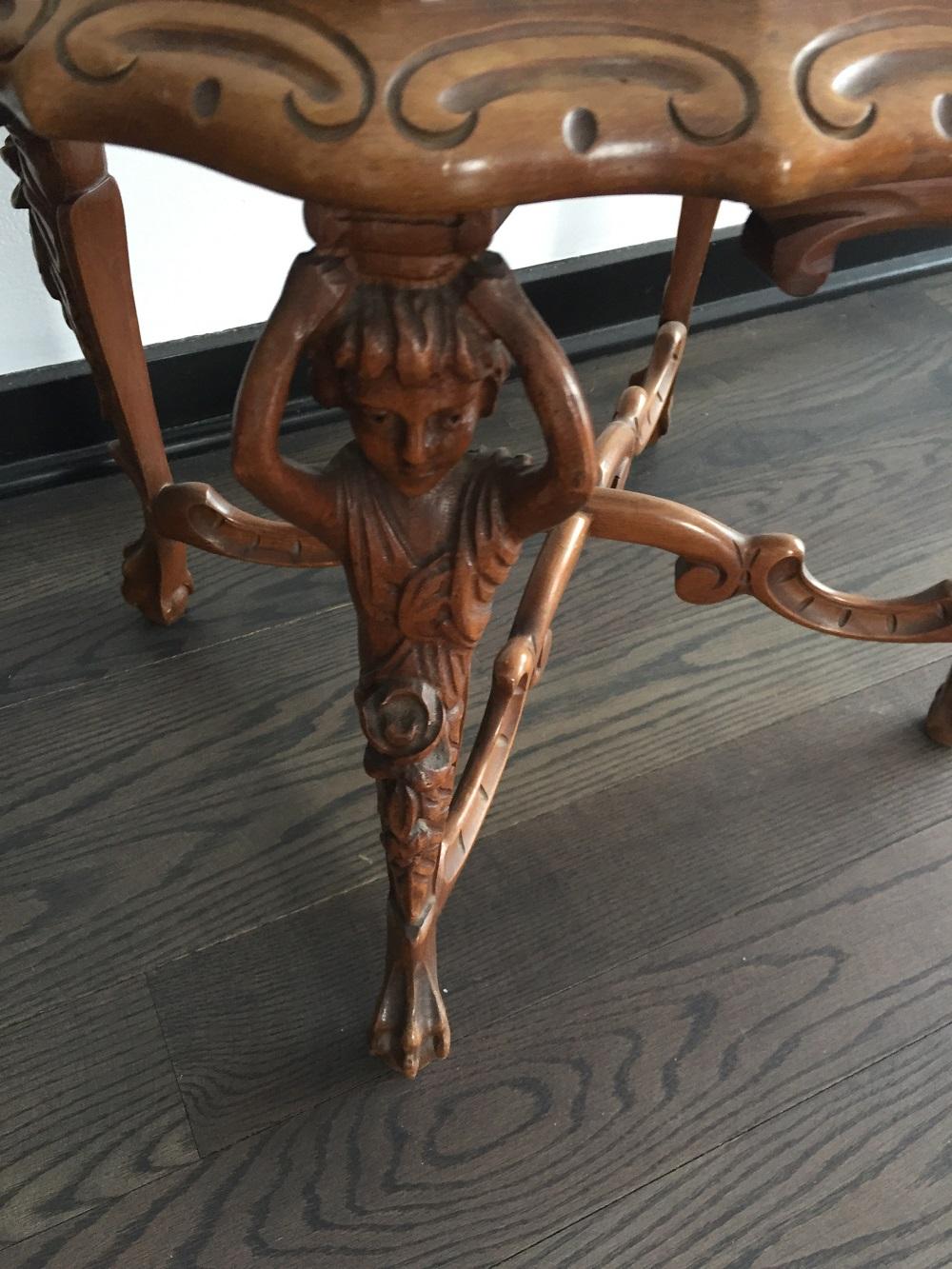 One of a Kind French Antique Table with Figure Carved Legs 1