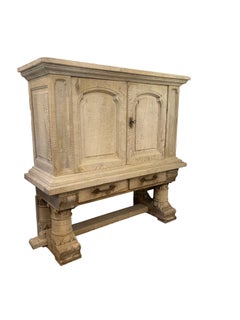 French Provincial hand-carved  bleached oak bar or curiosity cabinet