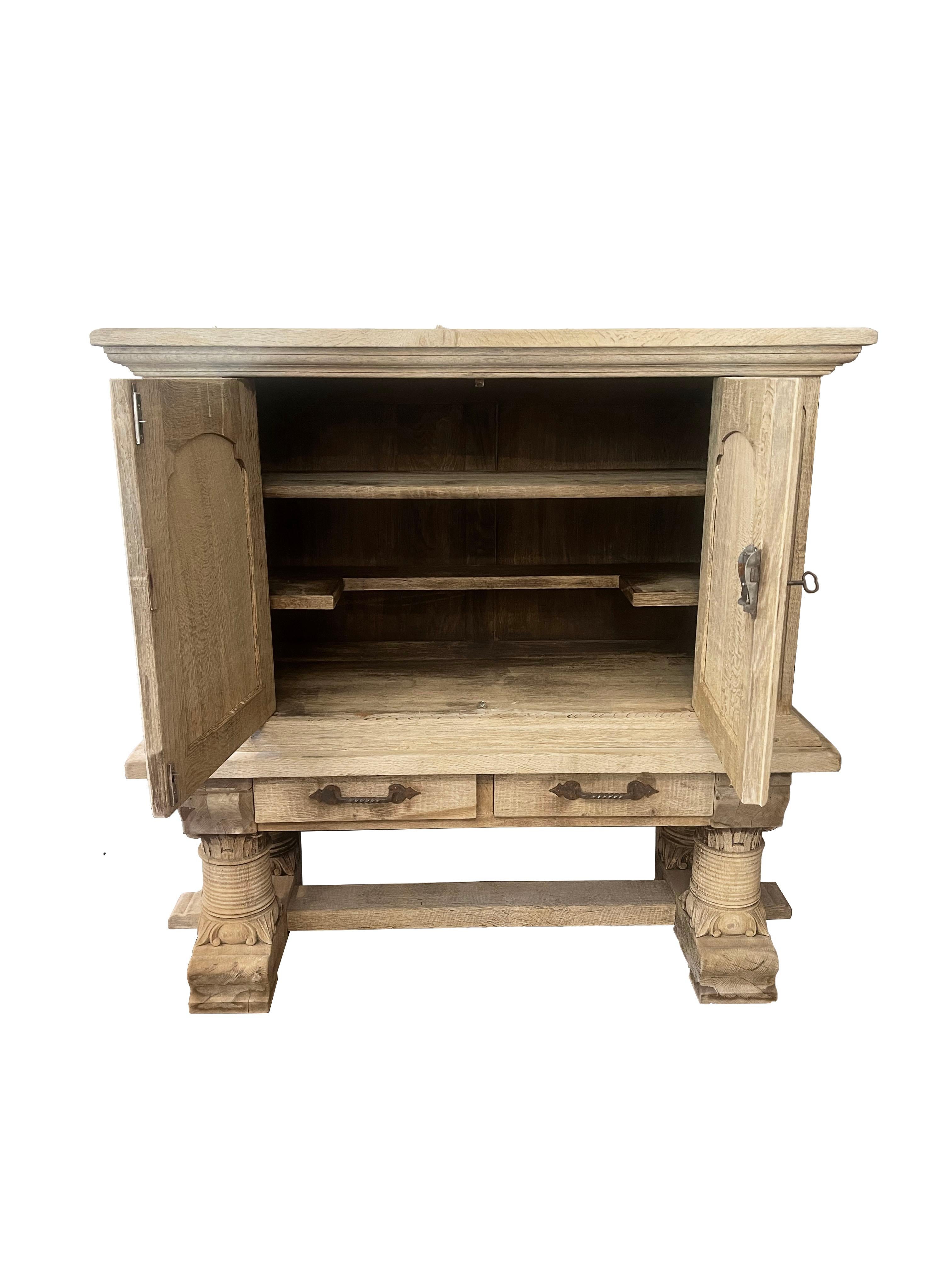 Unknown One-of-a-kind French Bleached Oak Cabinet For Sale