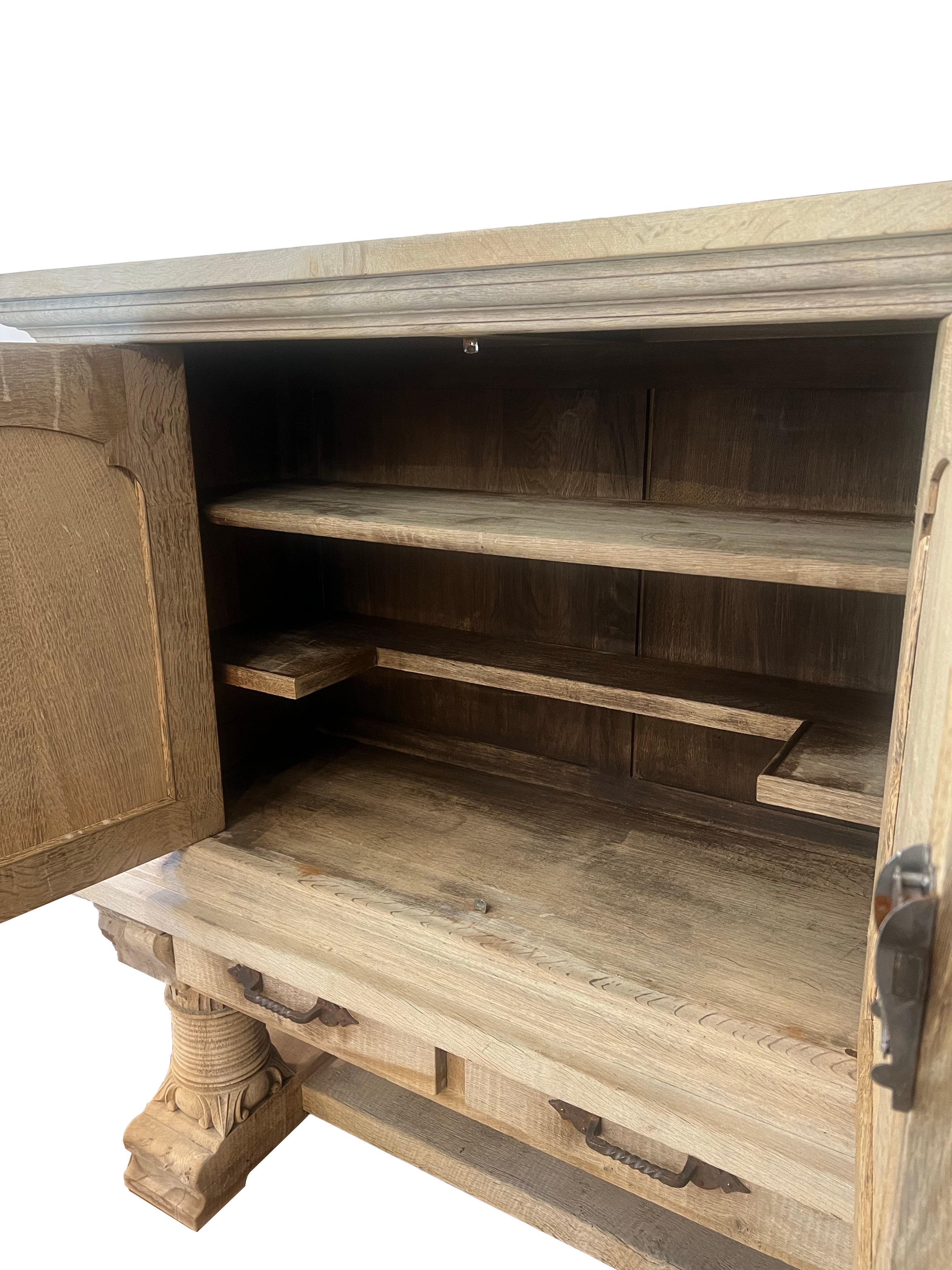 Blanchi One-of-a-kind French Bleached Oak Cabinet (armoire en chêne blanchi) en vente
