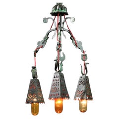 One-of-a-kind French chandelier orientalist decor from the 1940s chased bronze