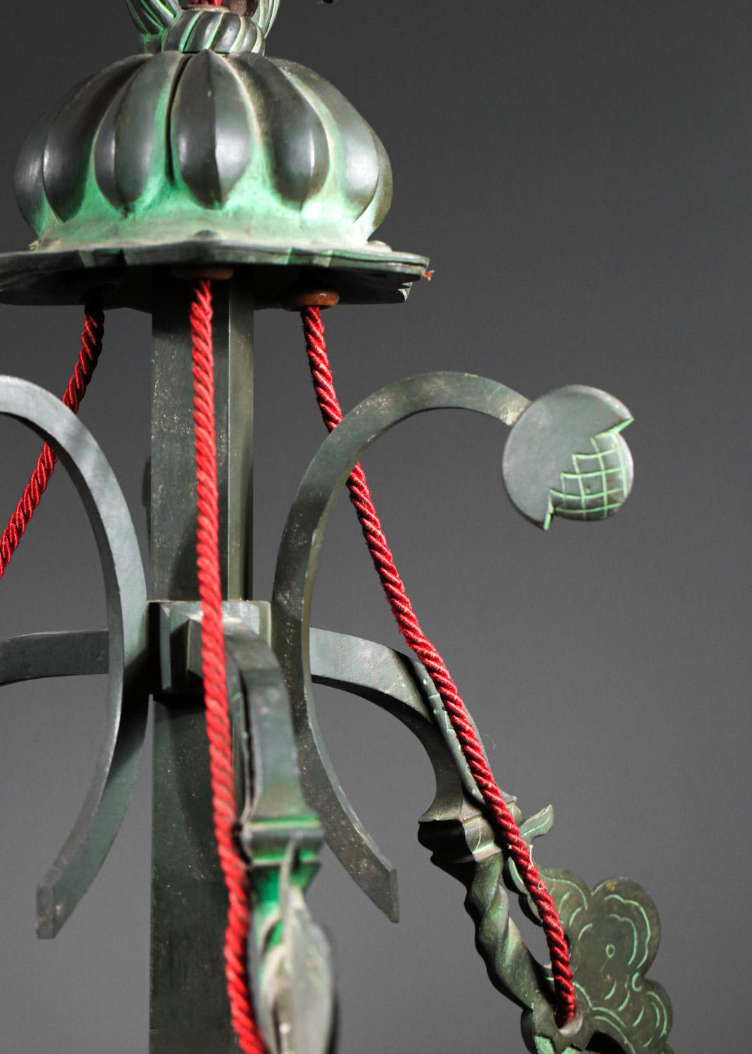 One-of-a-kind French chandelier orientalist decor from the 1940s chased bronze  For Sale 2