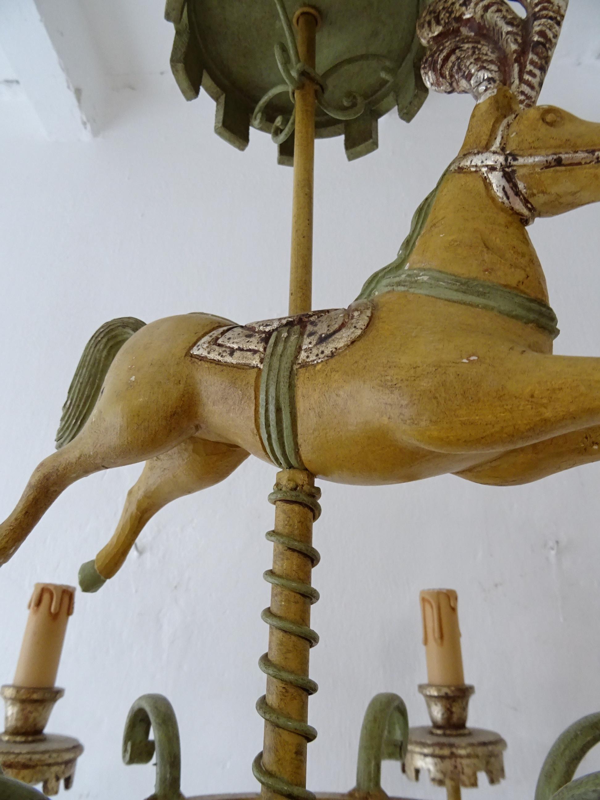 One of a Kind French Paris Horse Carousel Polychrome Chandelier Parisian c1930 For Sale 5
