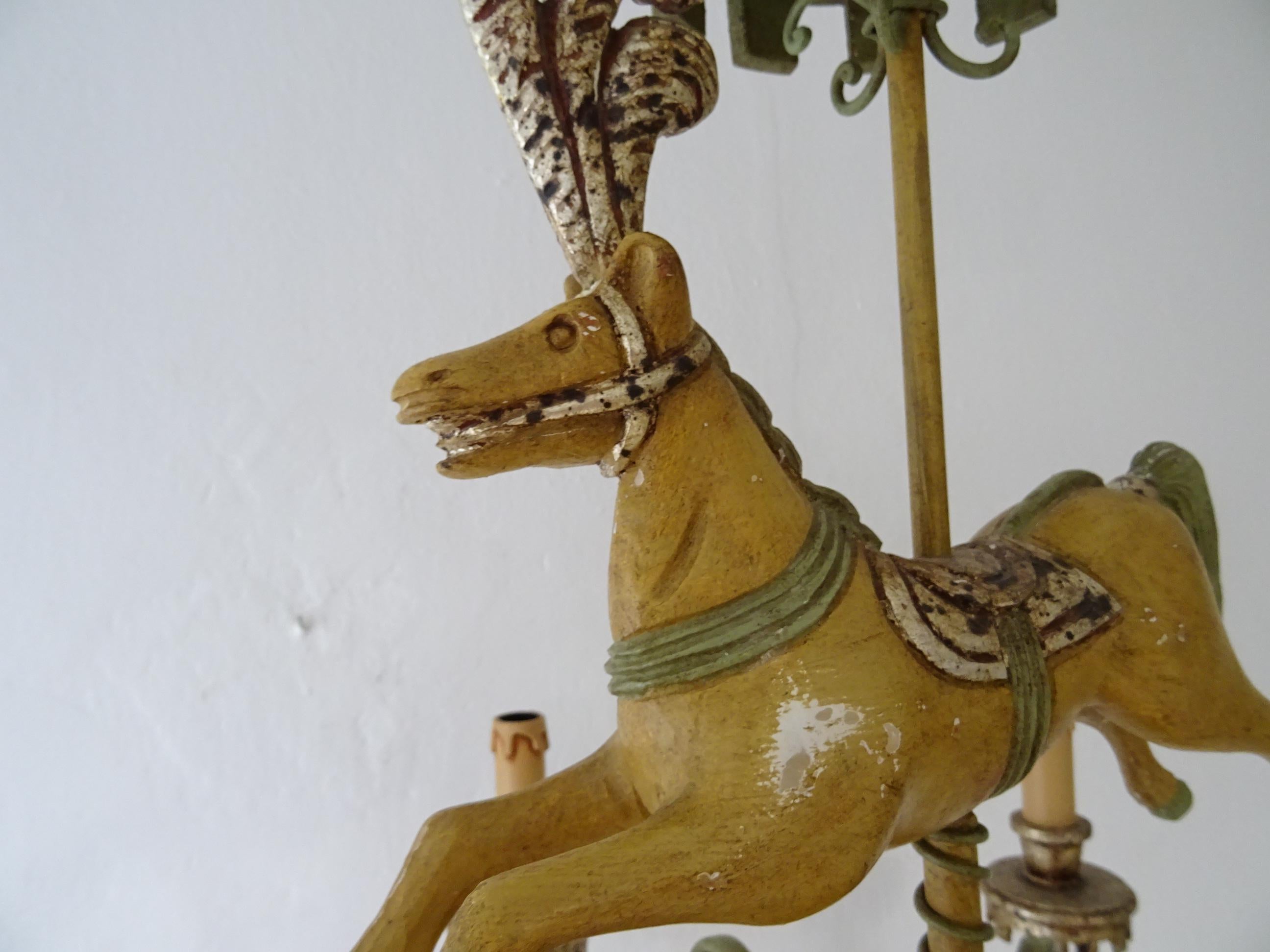 One of a Kind French Paris Horse Carousel Polychrome Chandelier Parisian c1930 For Sale 7