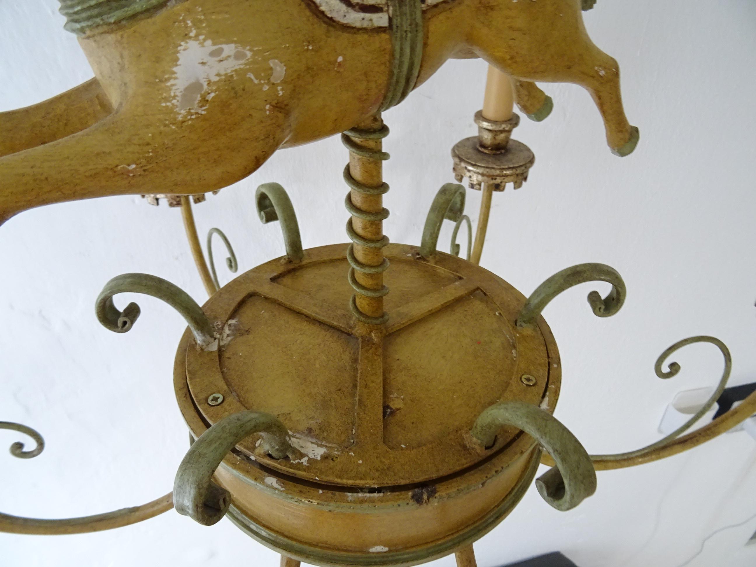 One of a Kind French Paris Horse Carousel Polychrome Chandelier Parisian c1930 For Sale 8