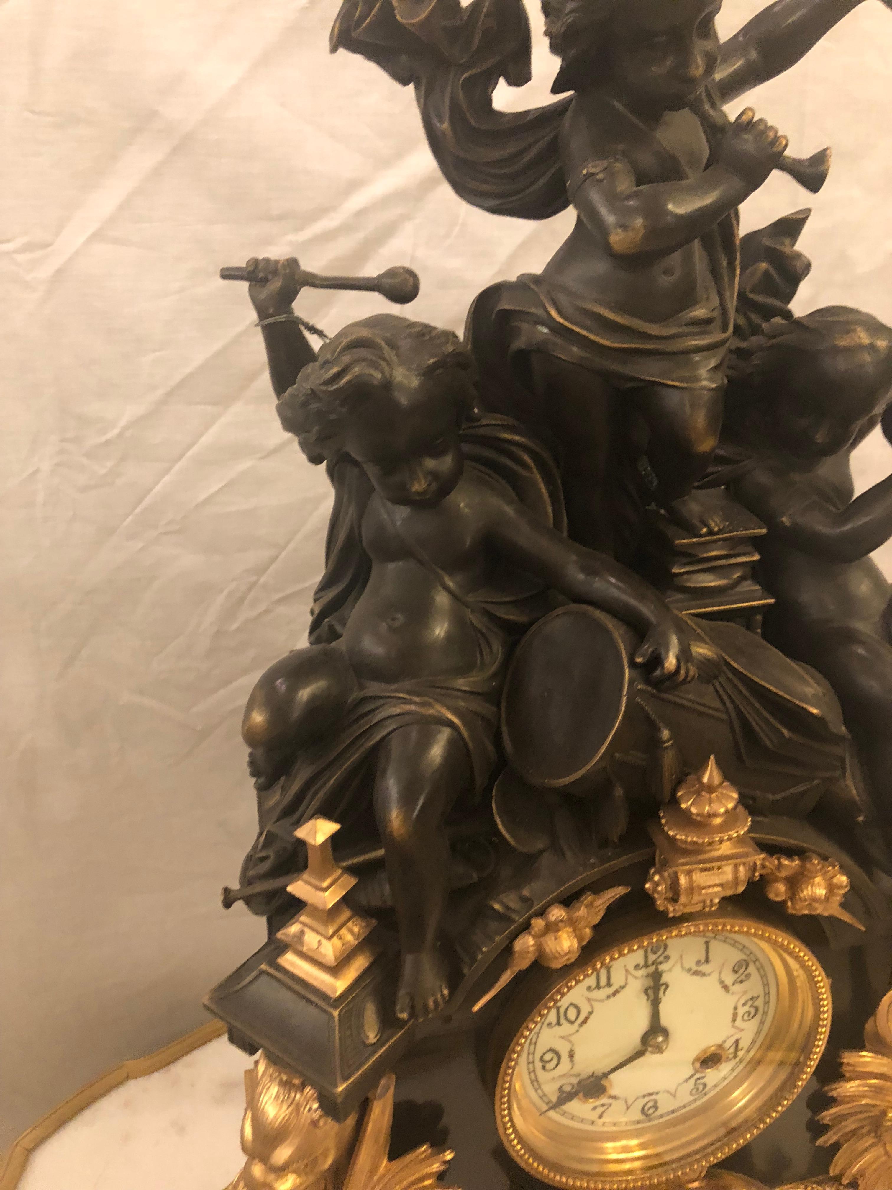 One of a Kind French Patinated and Dore Bronze Figural Mantle Clock 2