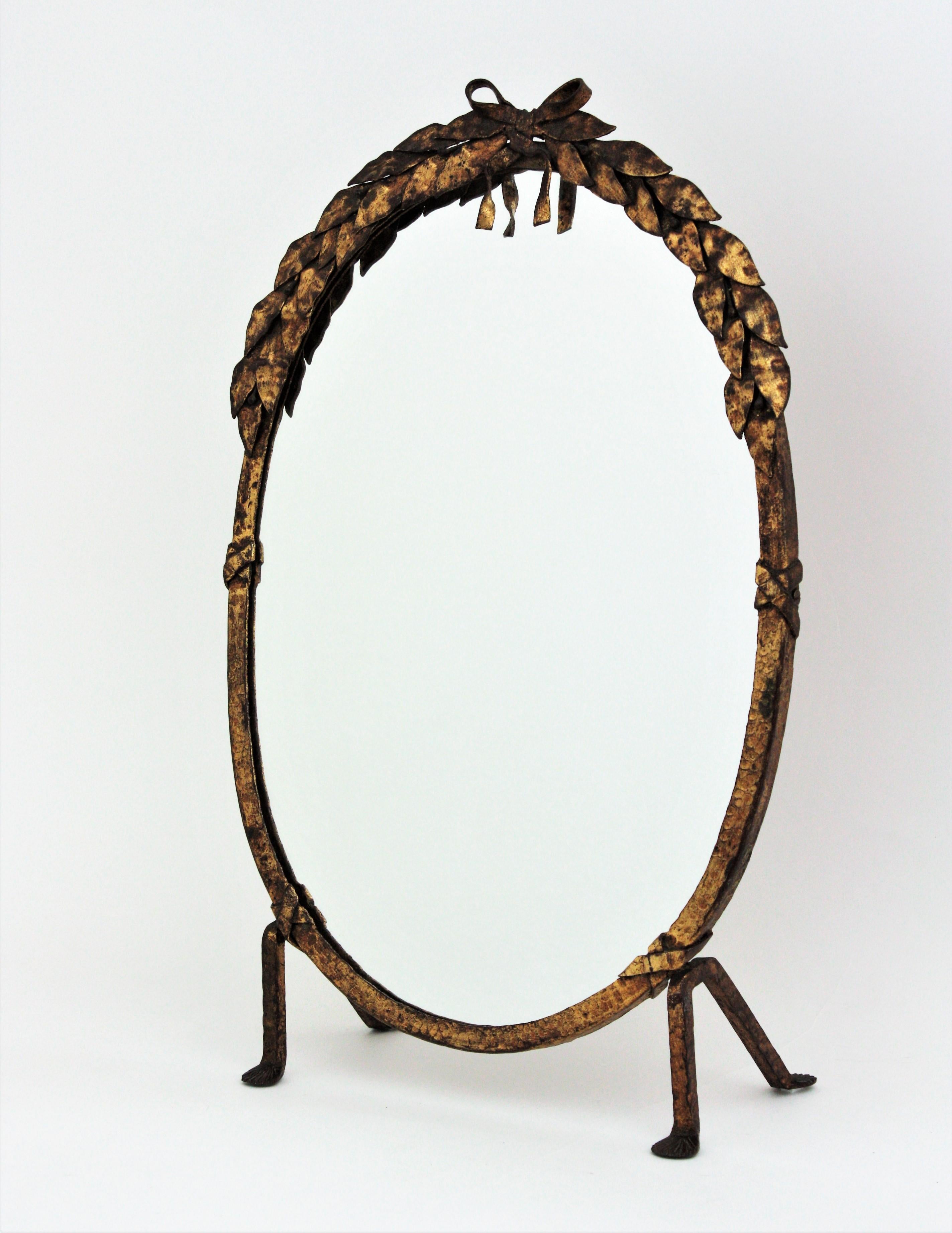 French Vanity Mirror in Gilt Hand Forged Iron, 1940s For Sale 6