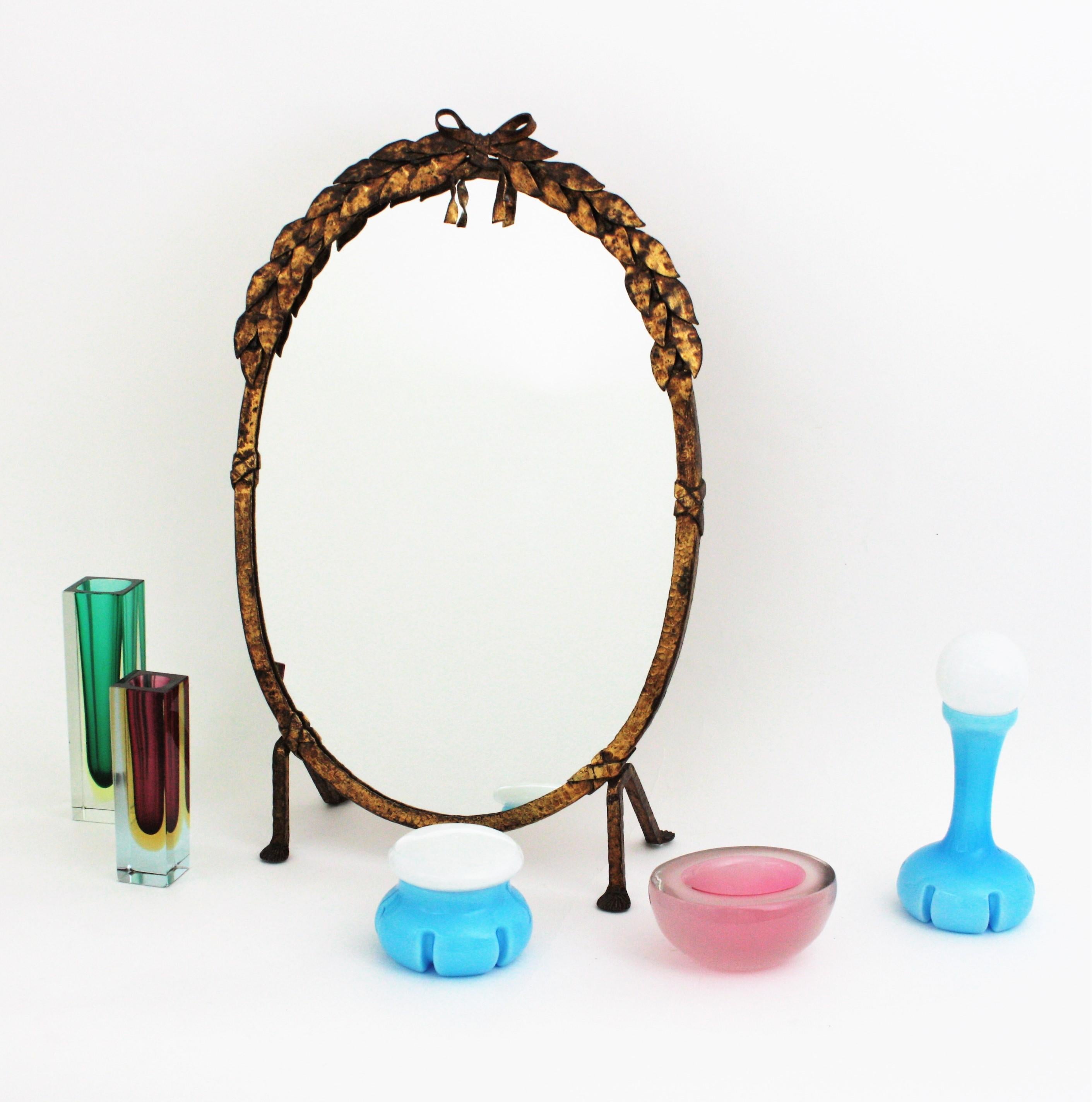 French Vanity Mirror in Gilt Hand Forged Iron, 1940s For Sale 10