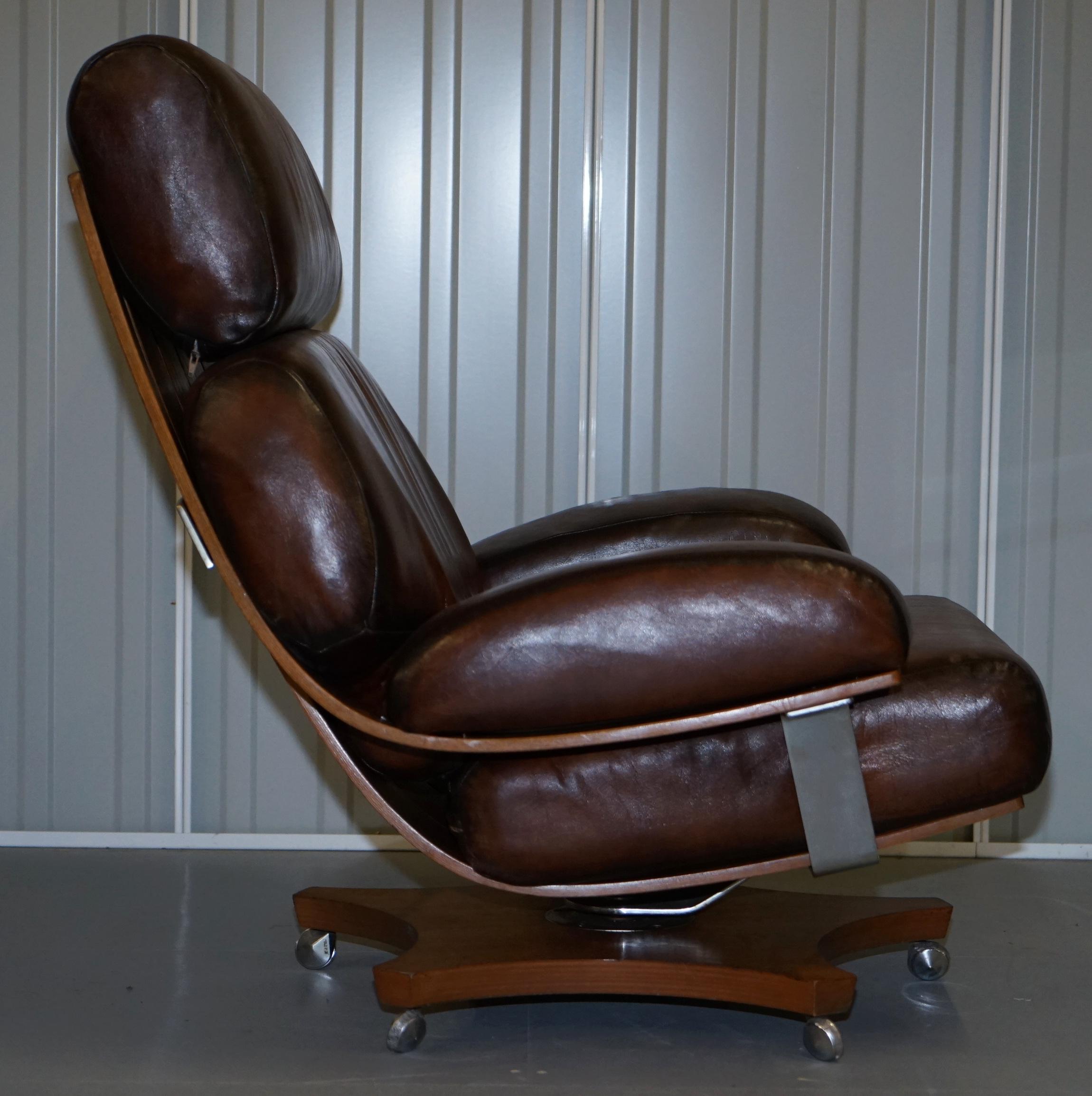 One of a Kind Fully Restored Hand Dyed Brown Leather G Plan Housemaster Armchair For Sale 2