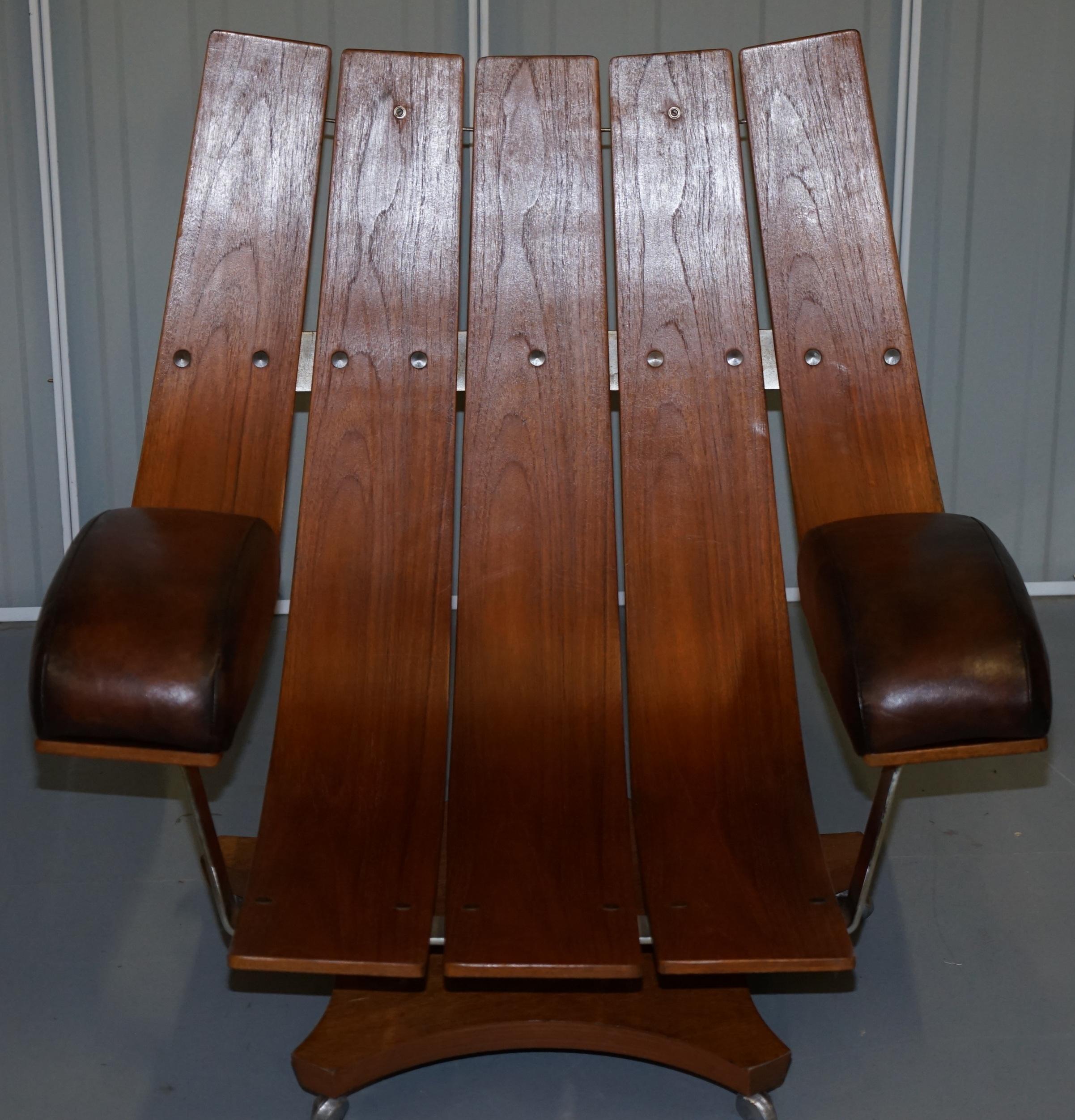 One of a Kind Fully Restored Hand Dyed Brown Leather G Plan Housemaster Armchair For Sale 5
