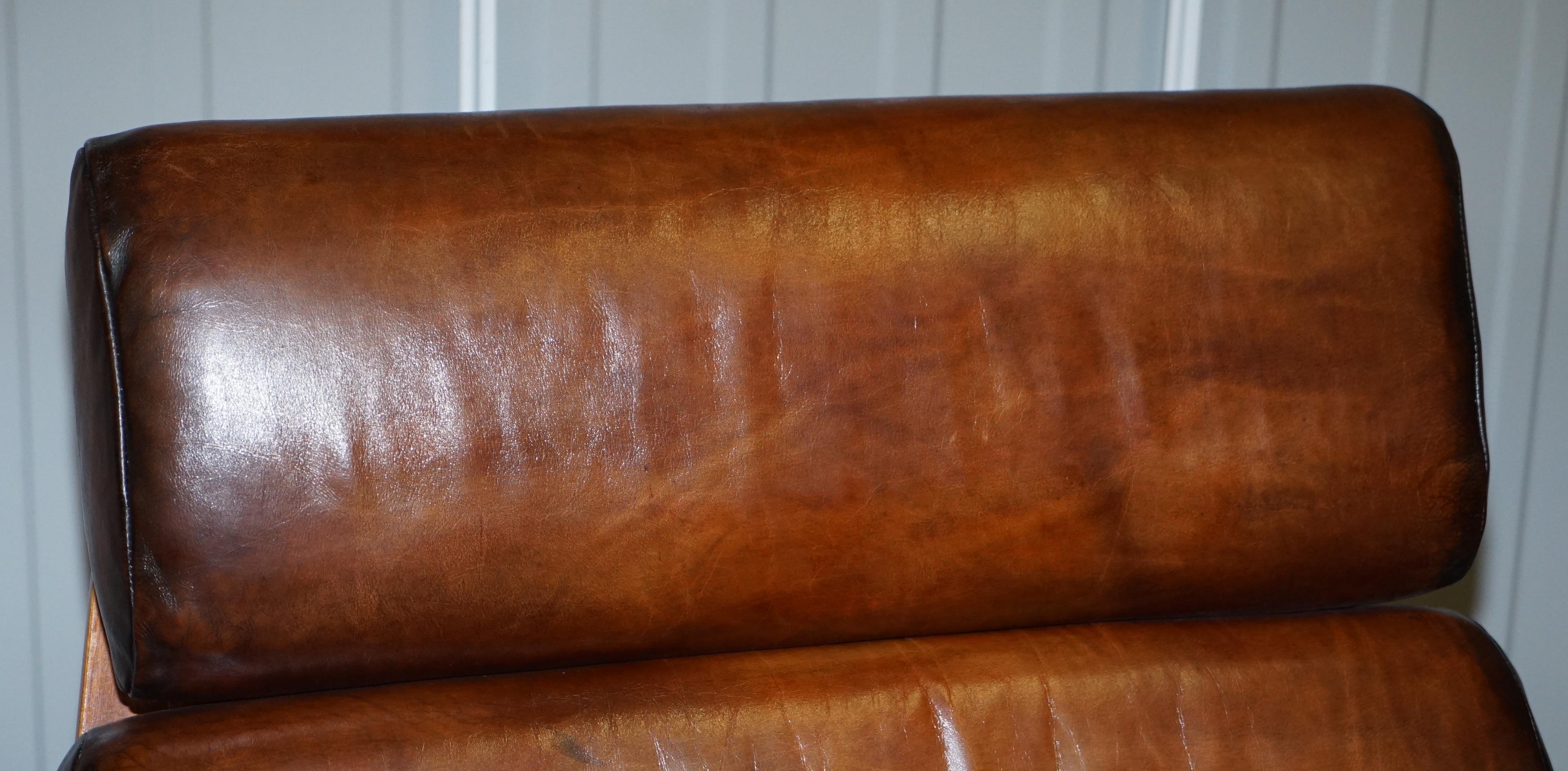 Hand-Carved One of a Kind Fully Restored Hand Dyed Brown Leather G Plan Housemaster Armchair For Sale