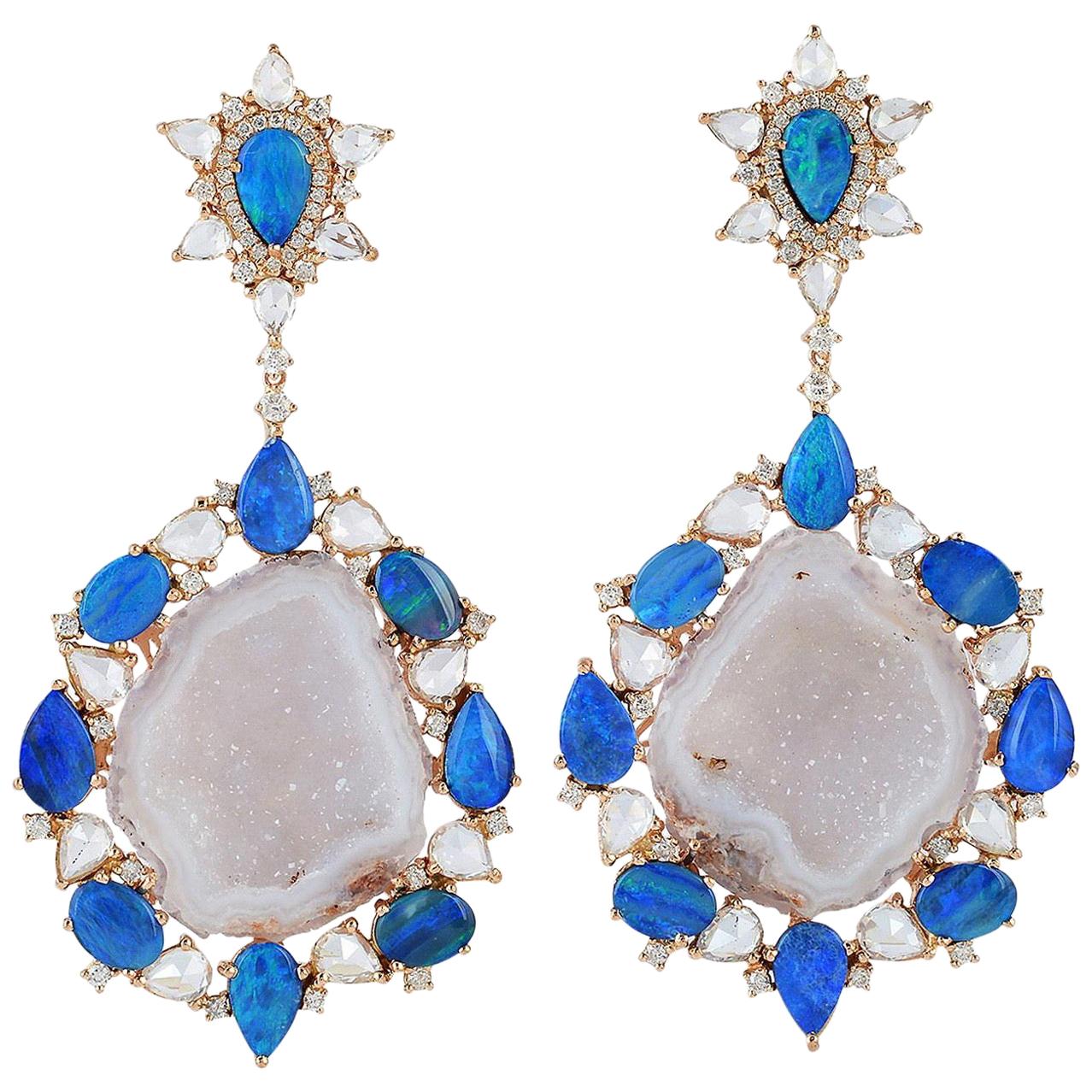Boucles d'oreilles en opale géode 10,4 carats et diamants