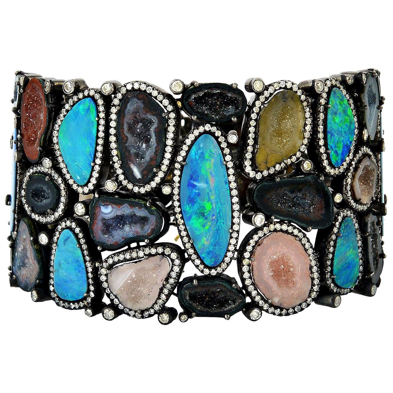 25,22 Karat Opal Diamant Geodes Armband Manschette