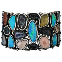 25.22 Carat Opal Diamond Geodes Bracelet Cuff