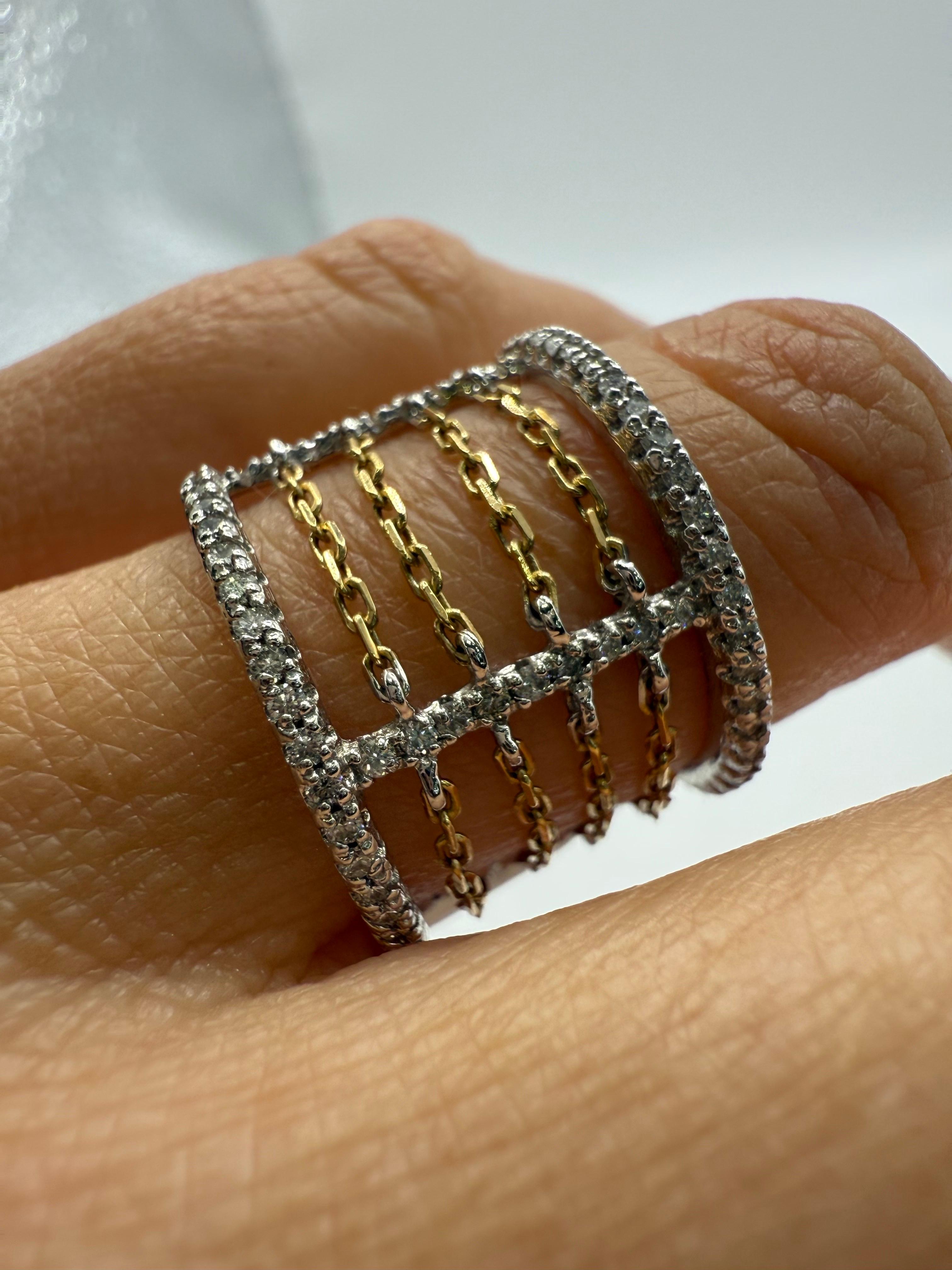 Anillo de diamantes GEOMÉTRICO único en su género Anillo móvil de cadenas de diamantes de oro de 18 KT Corte brillante en venta