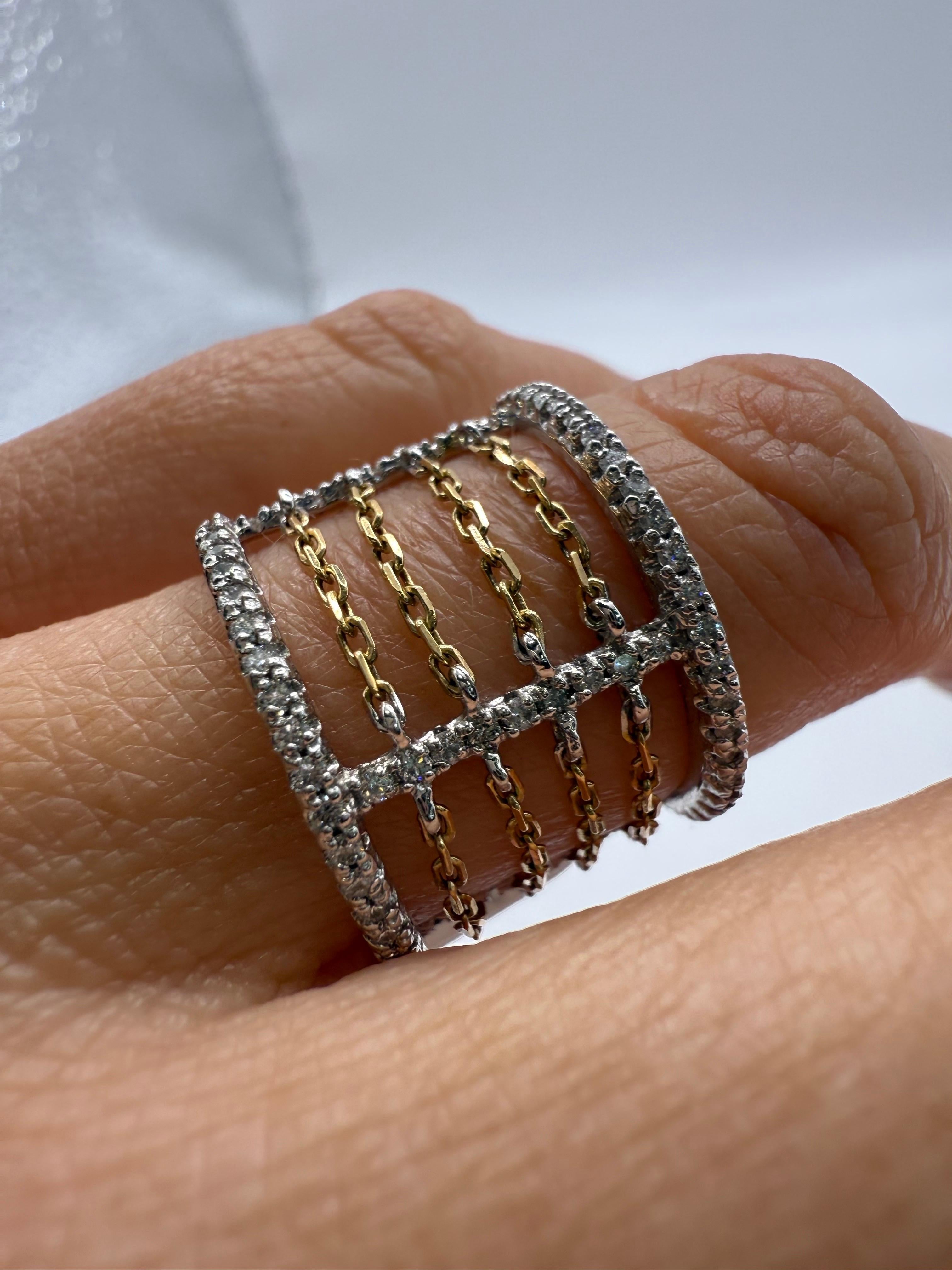 Femenino o masculino Anillo de diamantes GEOMÉTRICO único en su género Anillo móvil de cadenas de diamantes de oro de 18 KT en venta