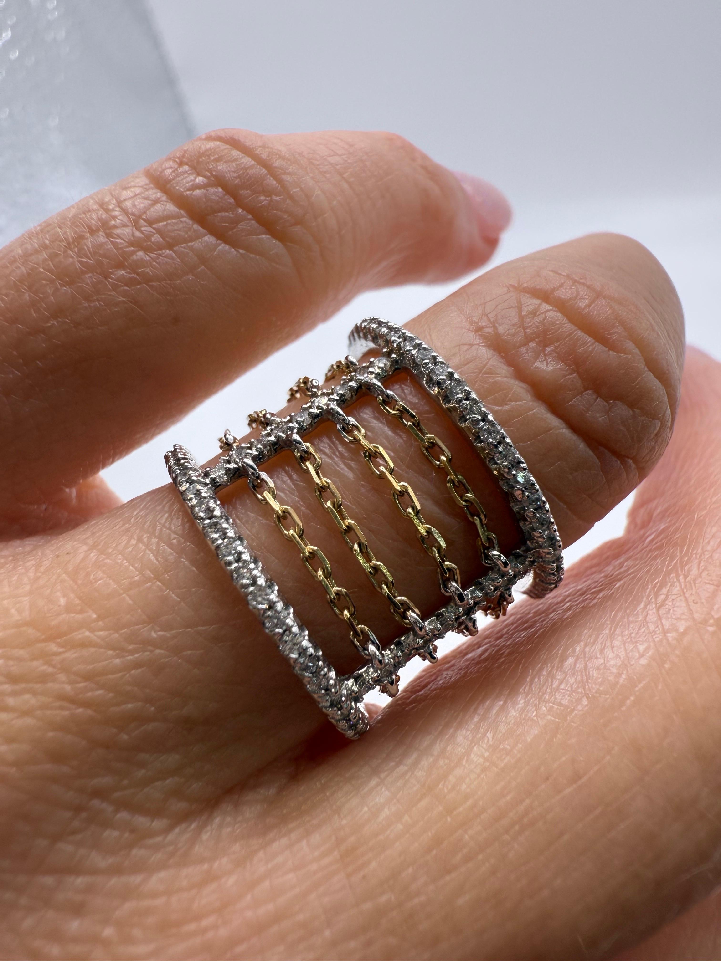 Anillo de diamantes GEOMÉTRICO único en su género Anillo móvil de cadenas de diamantes de oro de 18 KT en venta 1