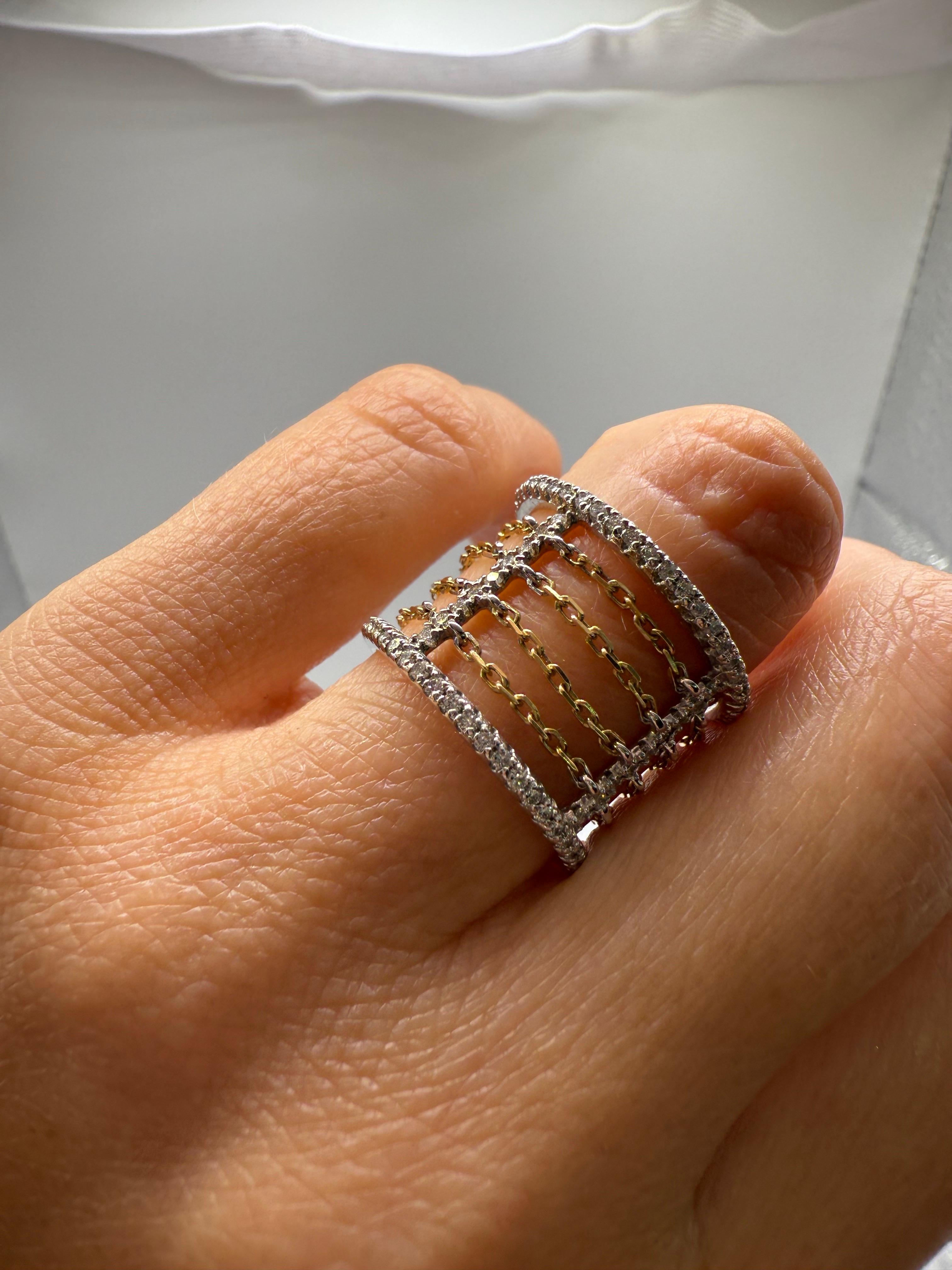 Anillo de diamantes GEOMÉTRICO único en su género Anillo móvil de cadenas de diamantes de oro de 18 KT en venta 2