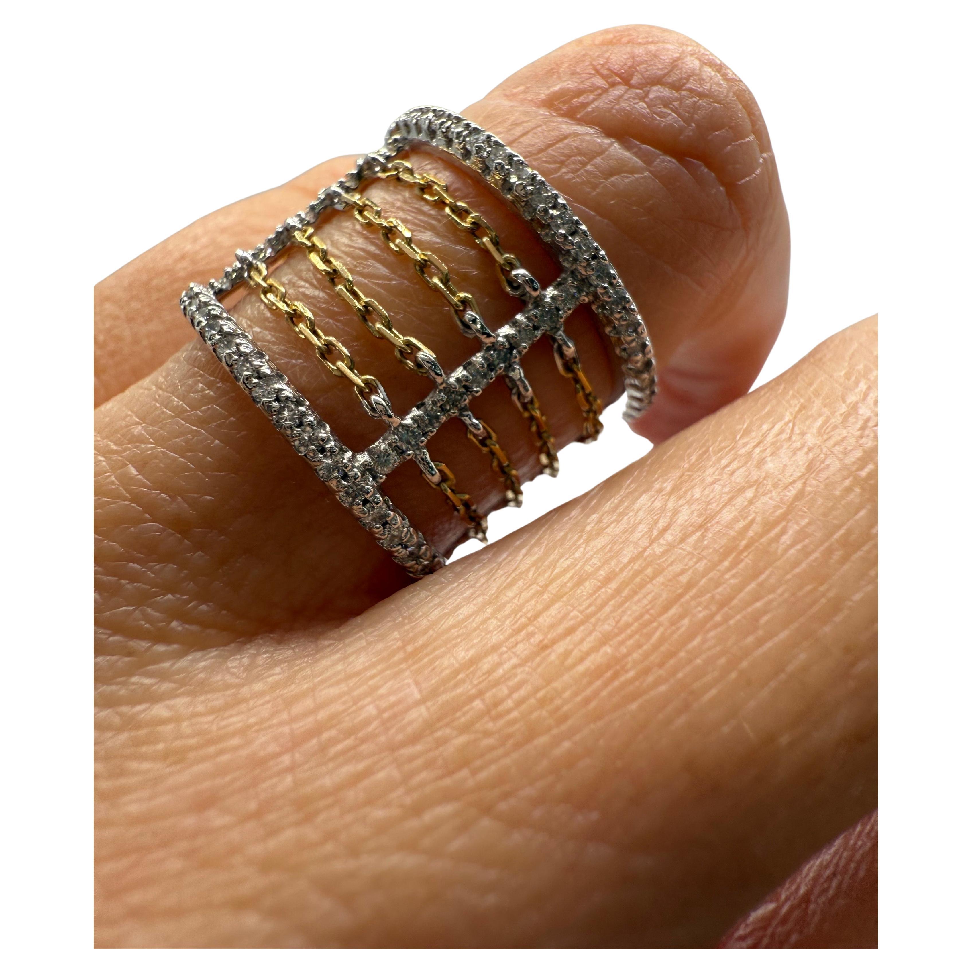 One of a kind GEOMETRIC diamond ring 18KT gold chains diamond ring movable ring