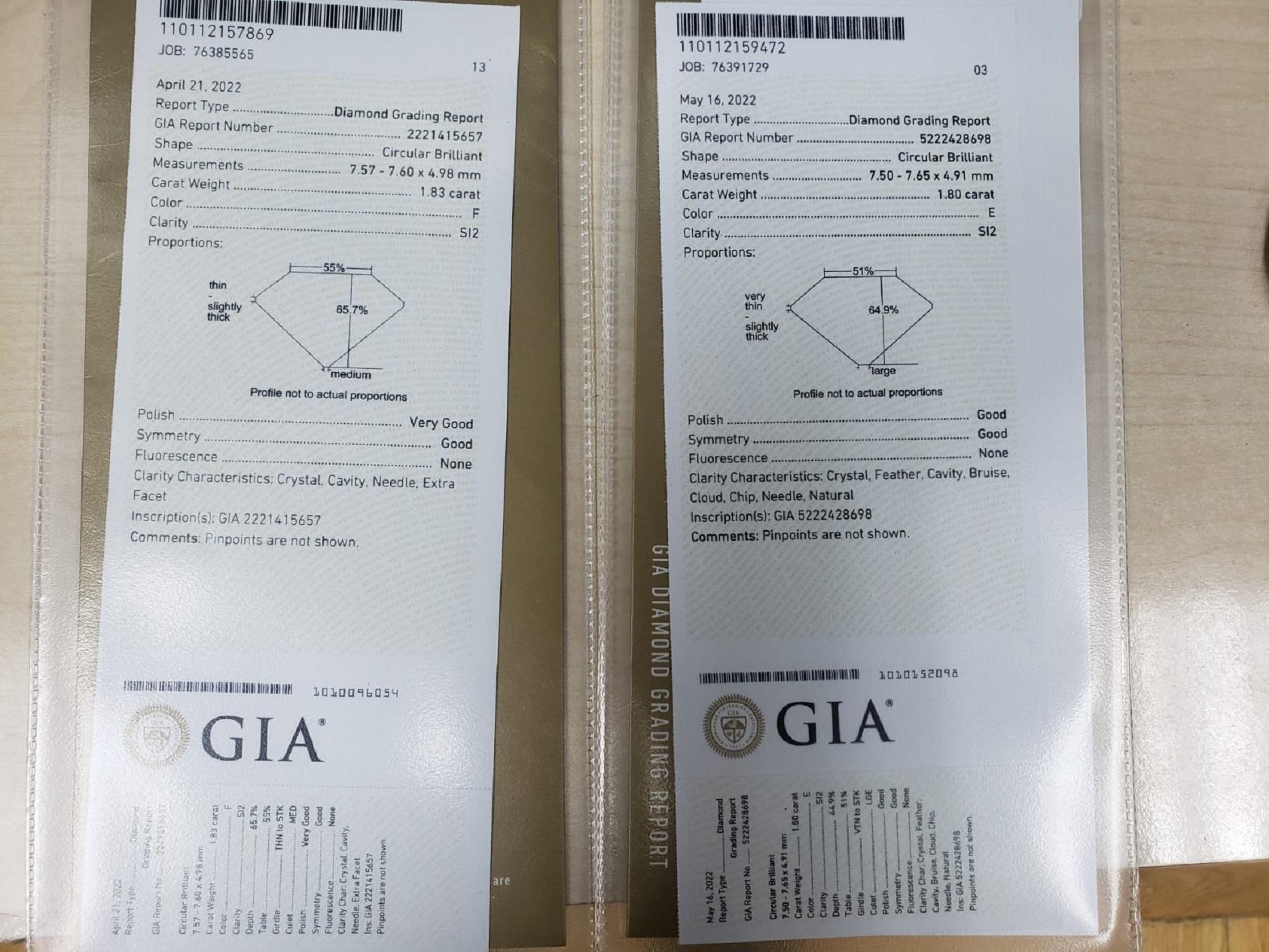 GIA Certified 3.63 Total Weight Old European Cut Diamond Studs F/E Color In New Condition In Rome, IT