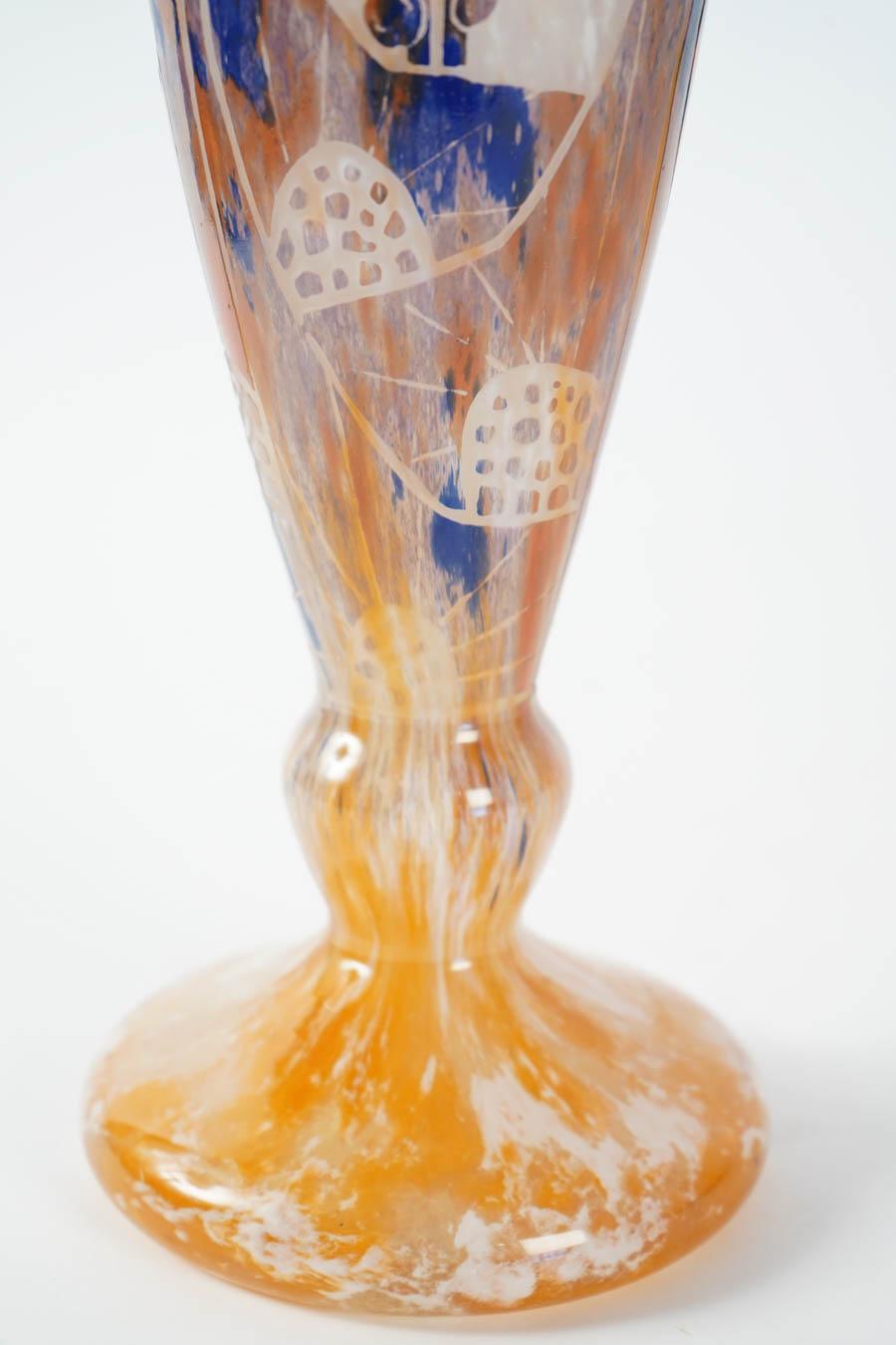 One of a Kind Glass Vase by Le Verre Francais, Signed on Base, France, 1930s 3