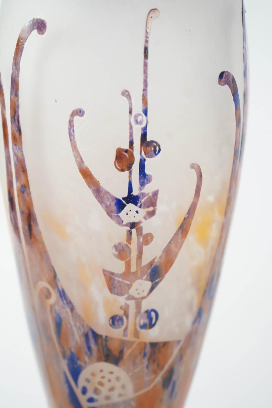 Art Deco One of a Kind Glass Vase by Le Verre Francais, Signed on Base, France, 1930s