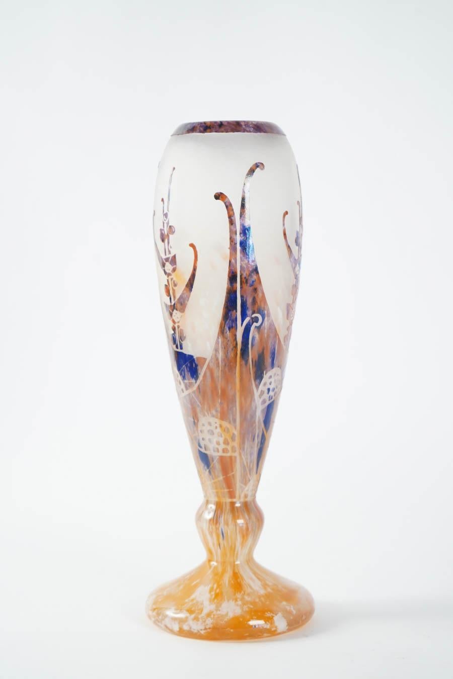 One of a Kind Glass Vase by Le Verre Francais, Signed on Base, France, 1930s In Excellent Condition In Saint-Ouen, FR