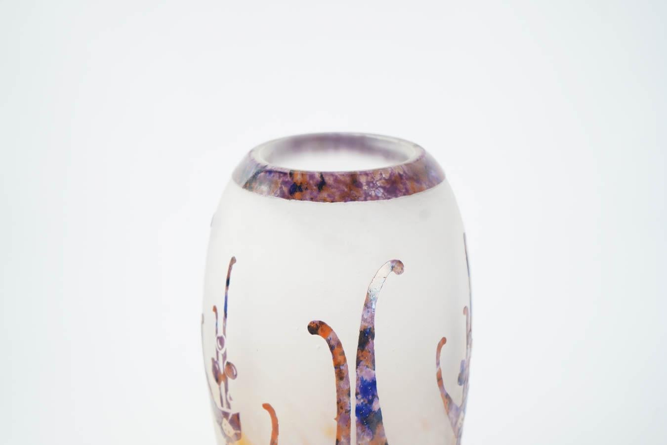Mid-20th Century One of a Kind Glass Vase by Le Verre Francais, Signed on Base, France, 1930s