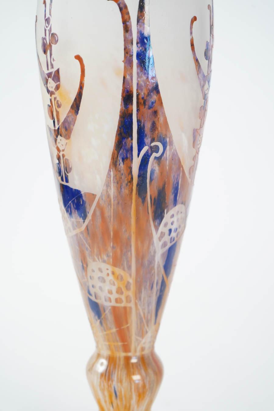 Art Glass One of a Kind Glass Vase by Le Verre Francais, Signed on Base, France, 1930s