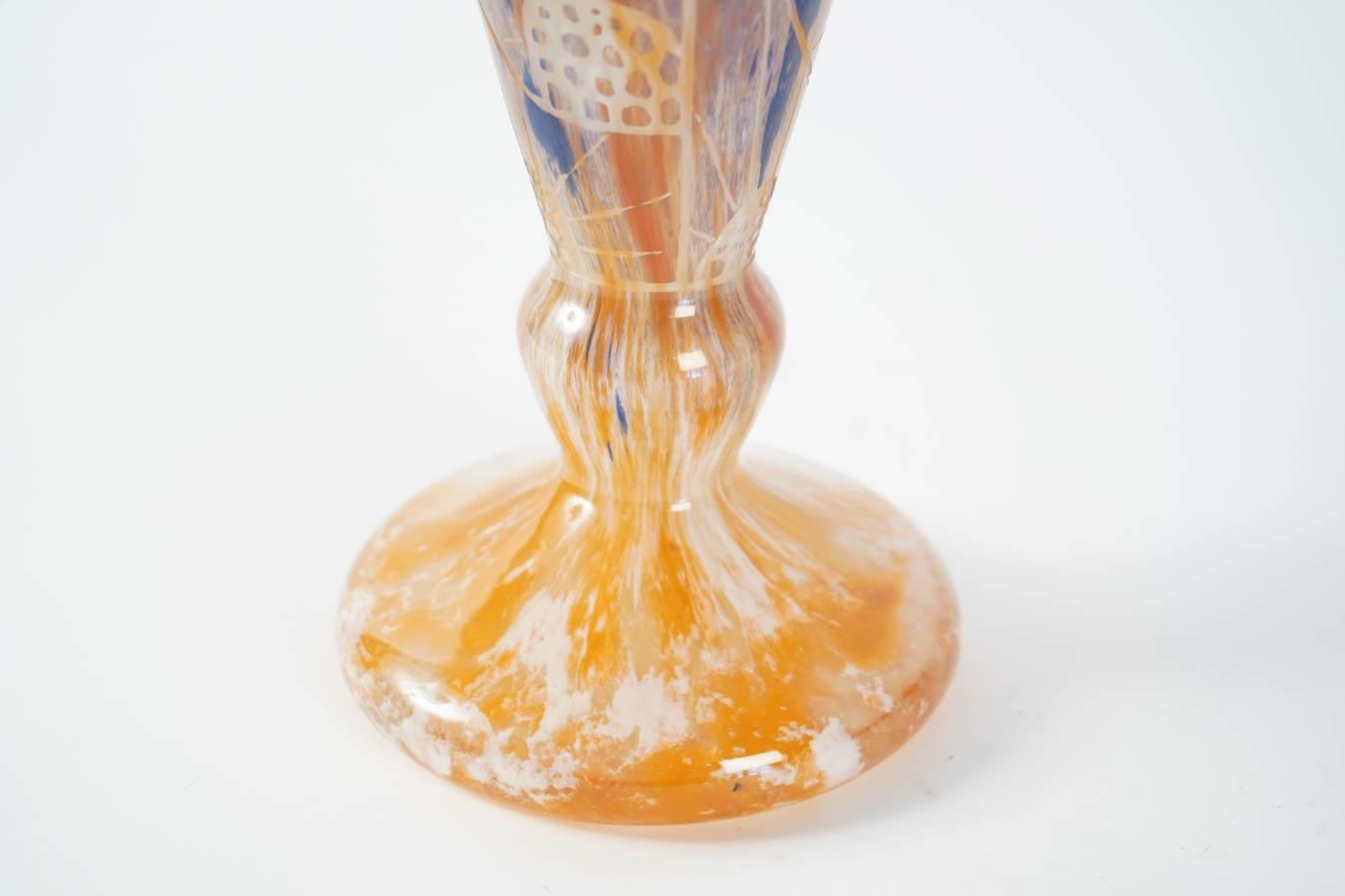 One of a Kind Glass Vase by Le Verre Francais, Signed on Base, France, 1930s 1