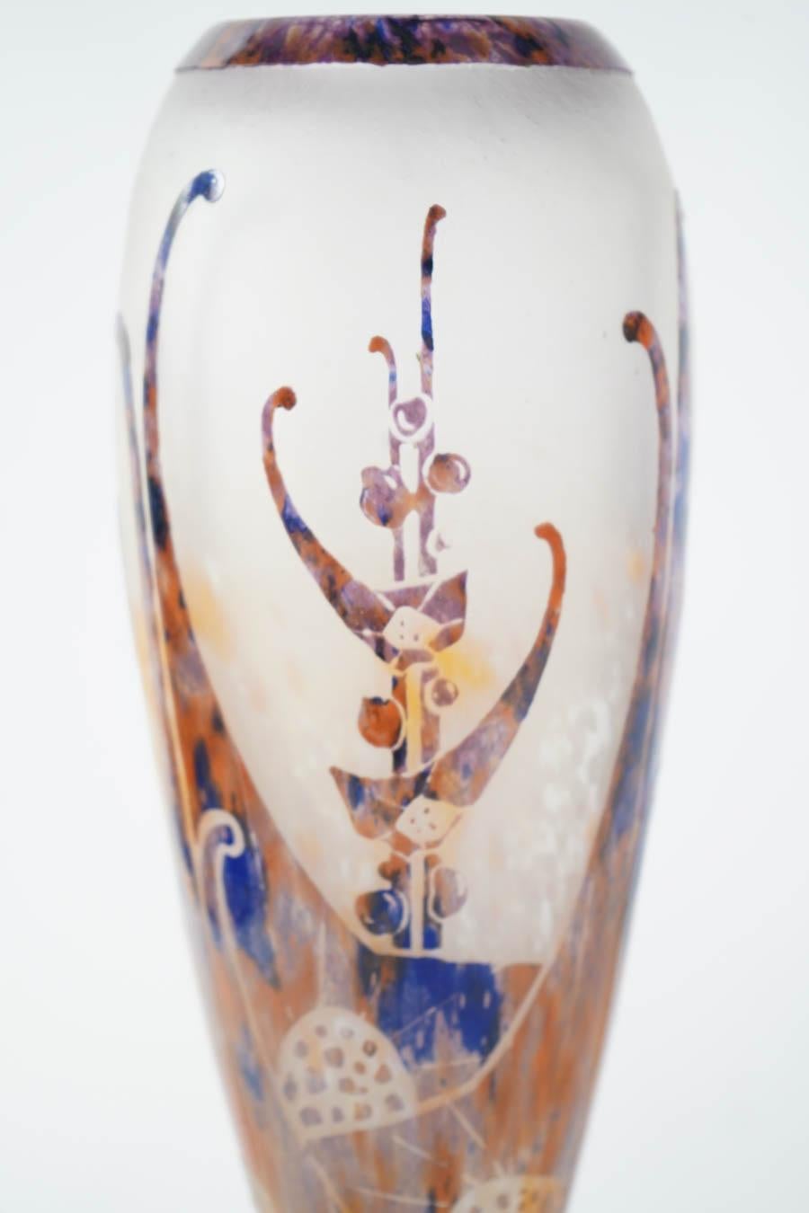 One of a Kind Glass Vase by Le Verre Francais, Signed on Base, France, 1930s 2