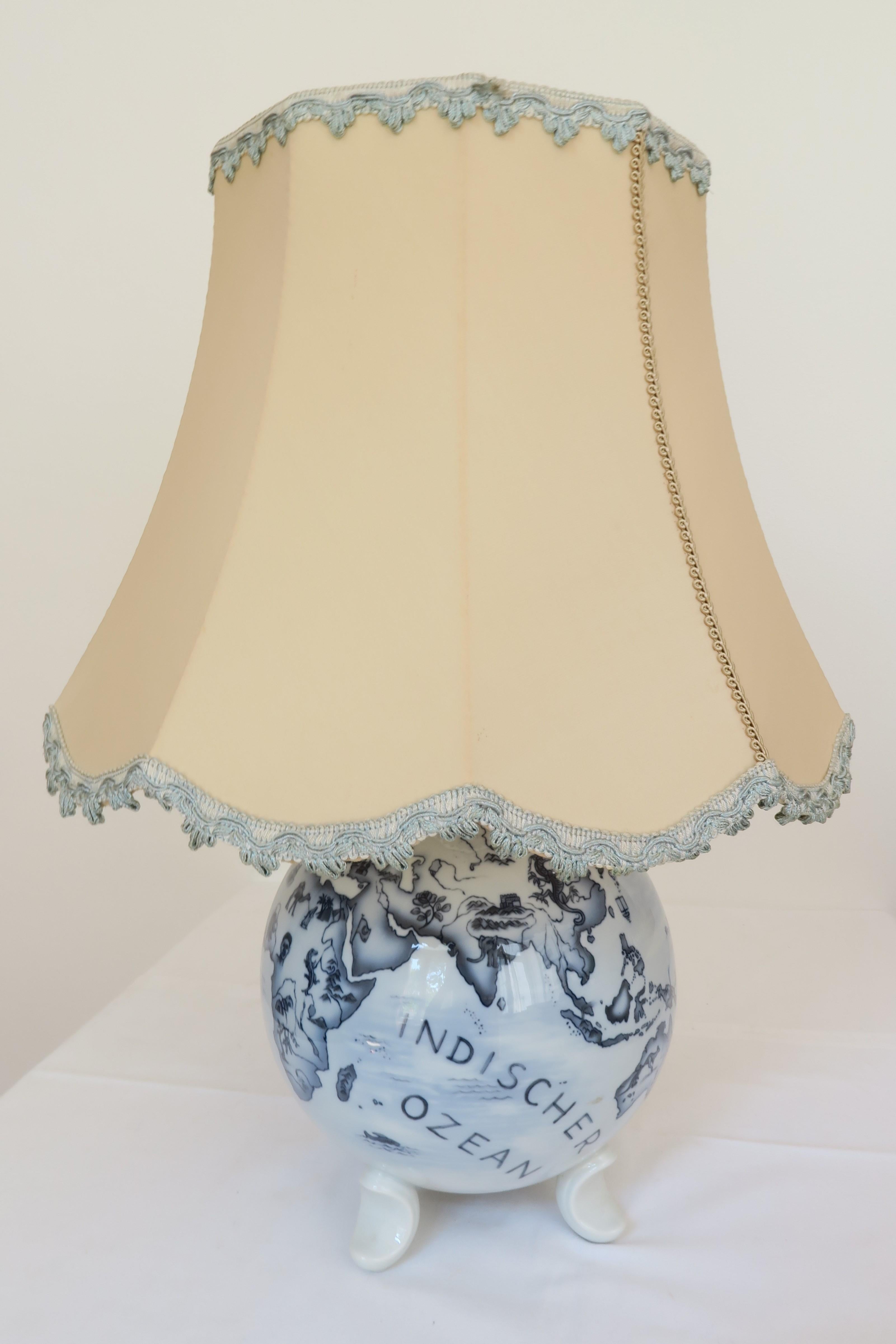One-of-a-kind Globe Table Lamp, Hand Painted Porcelain 'Shade Included' For Sale 2