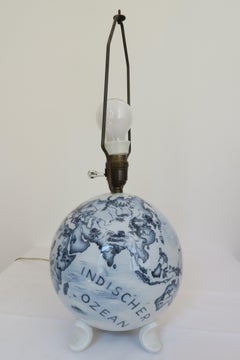One-of-a-kind Globe Table Lamp, Hand Painted Porcelain 'Shade Included'