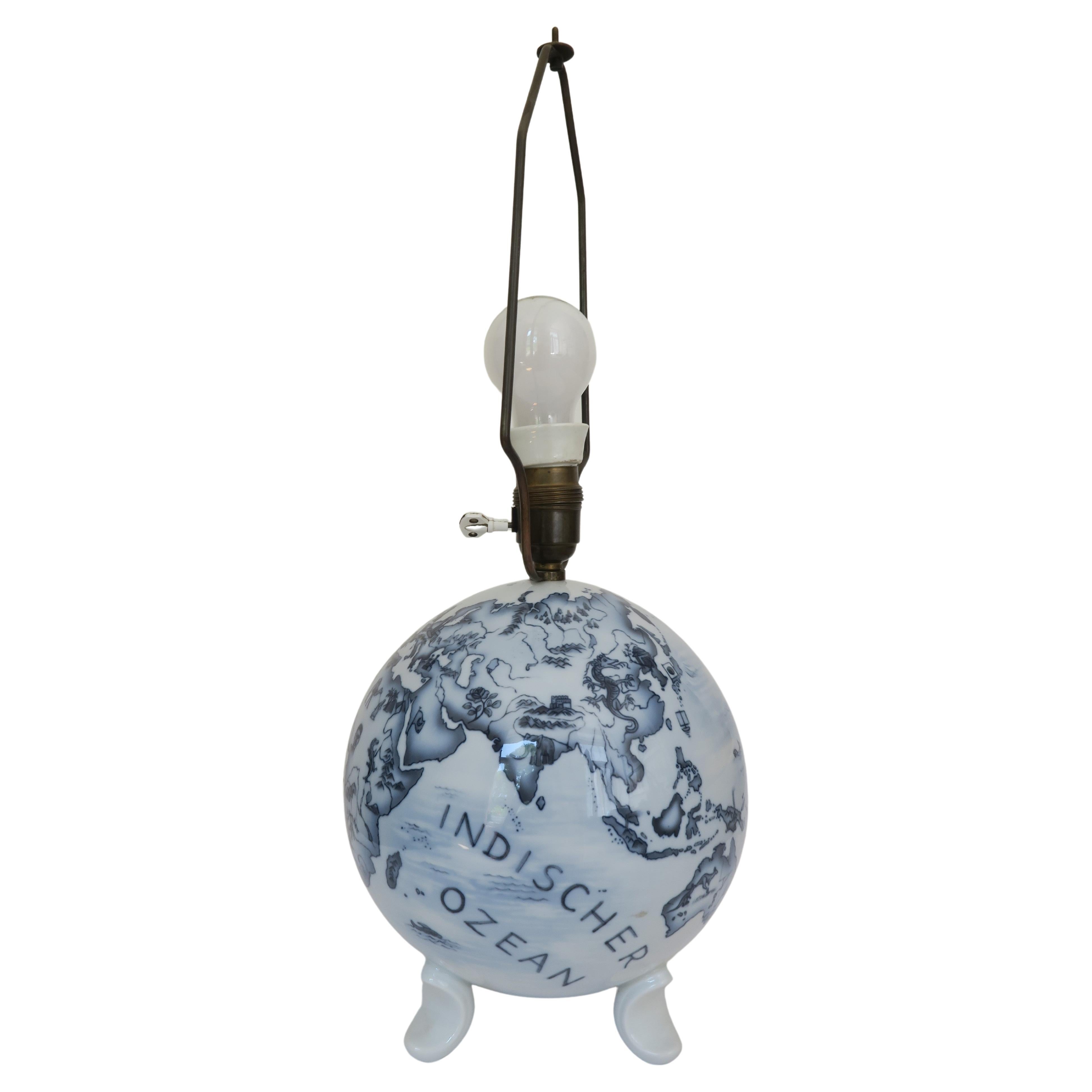 One-of-a-kind Globe Table Lamp, Hand Painted Porcelain 'Shade Included'