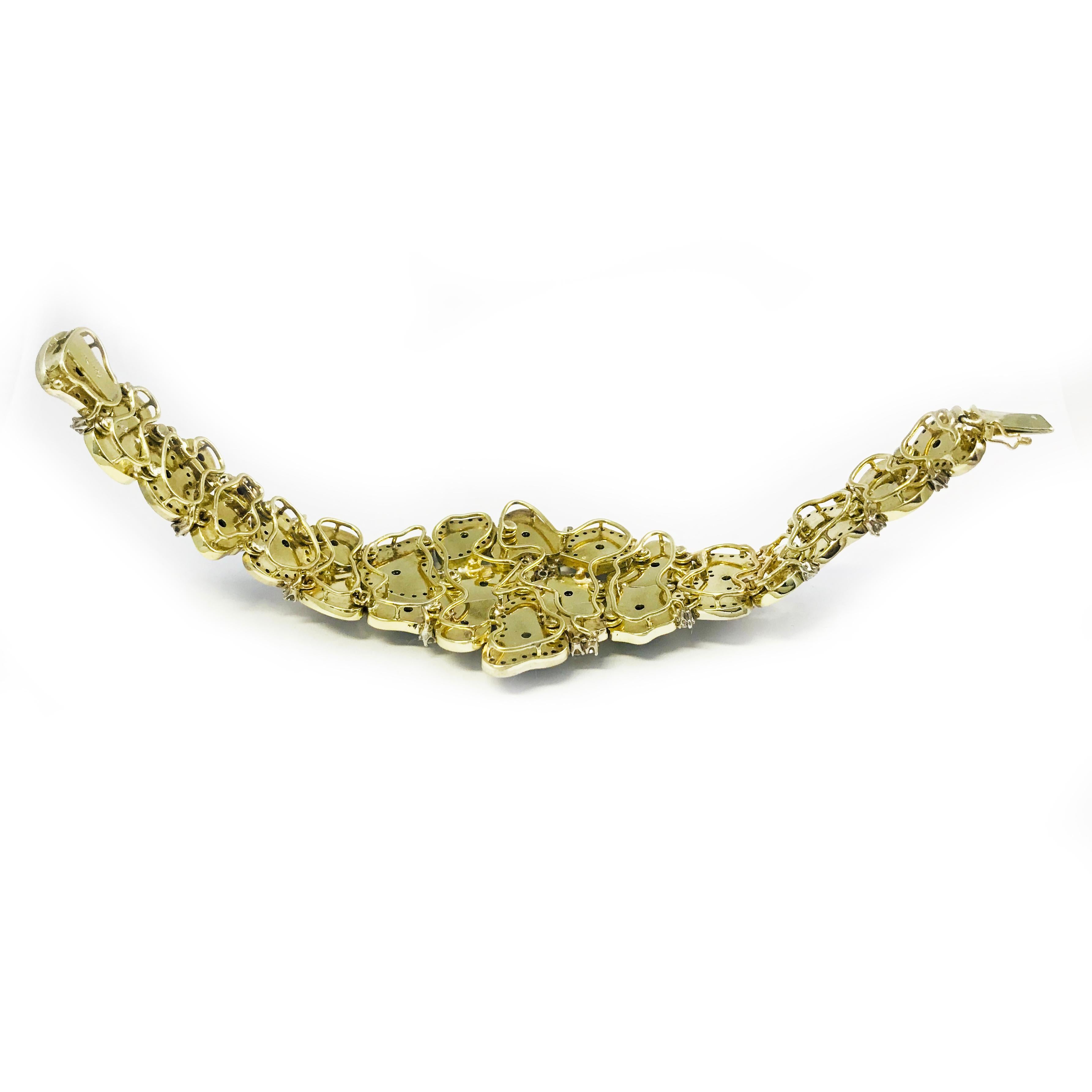 Yellow Gold Onyx Diamond Bracelet, 4.43ctw In Good Condition In Palm Desert, CA