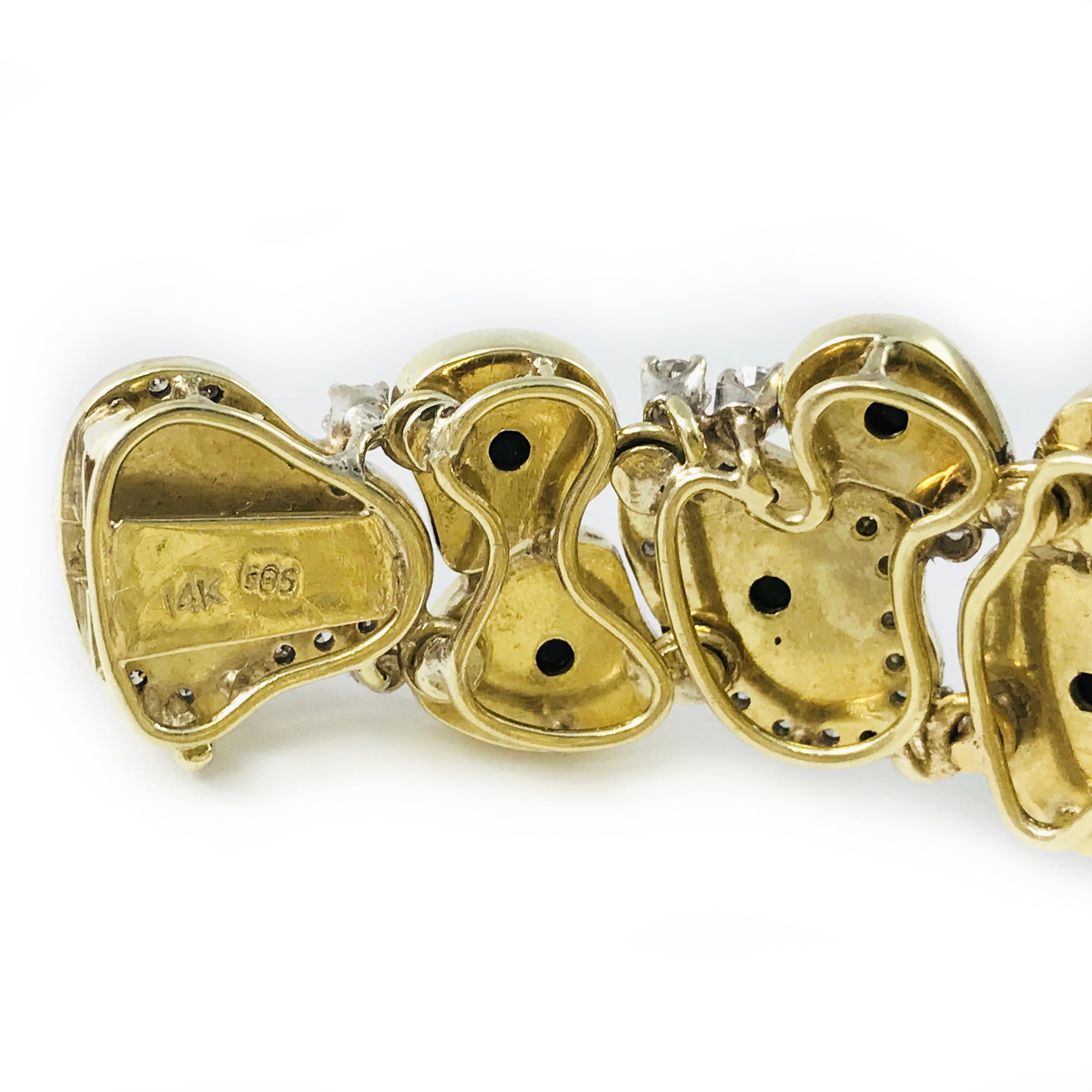 Women's Yellow Gold Onyx Diamond Bracelet, 4.43ctw