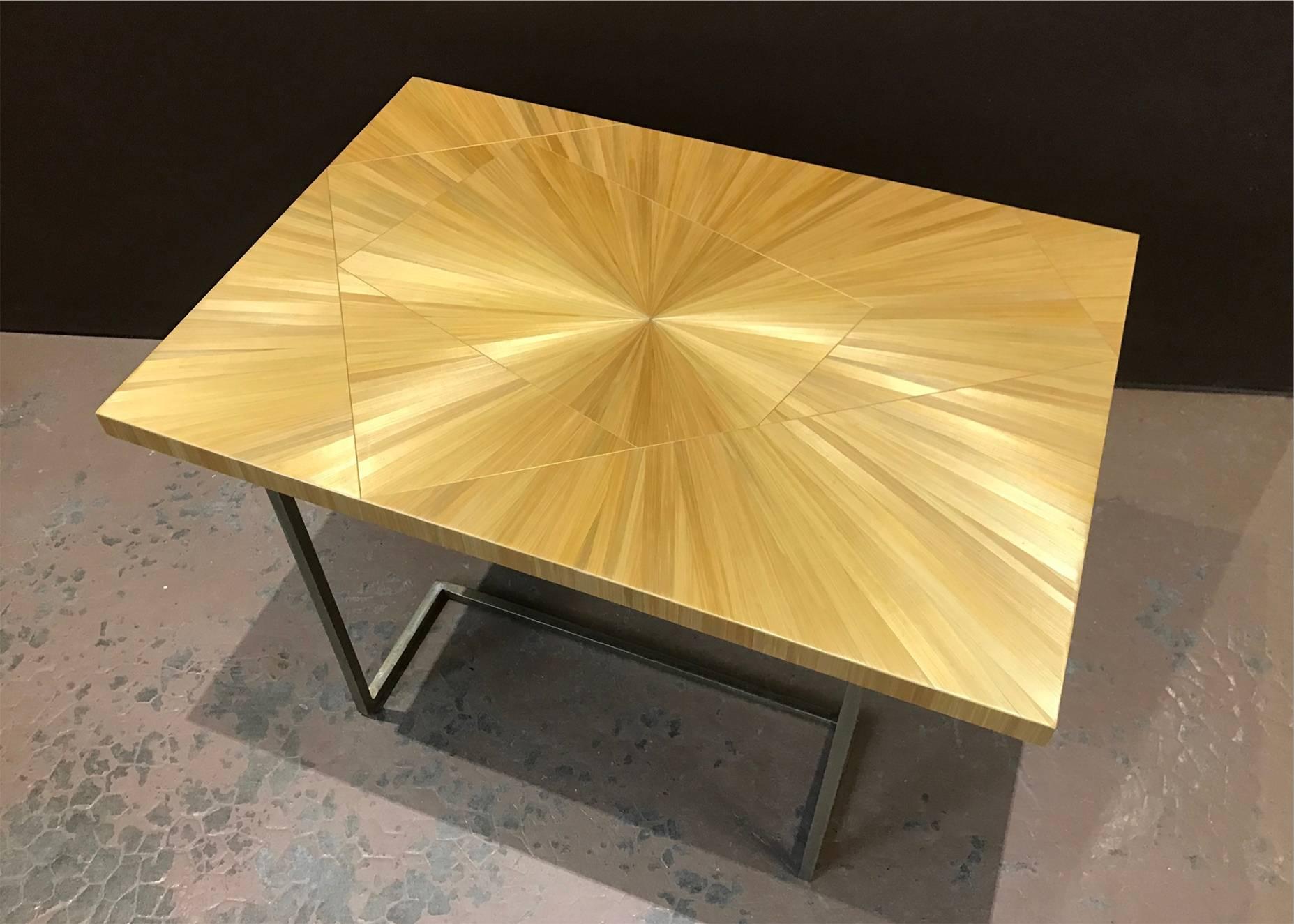 Embossed One of a Kind Gold Straw Marquetry Coffee Side Table, France